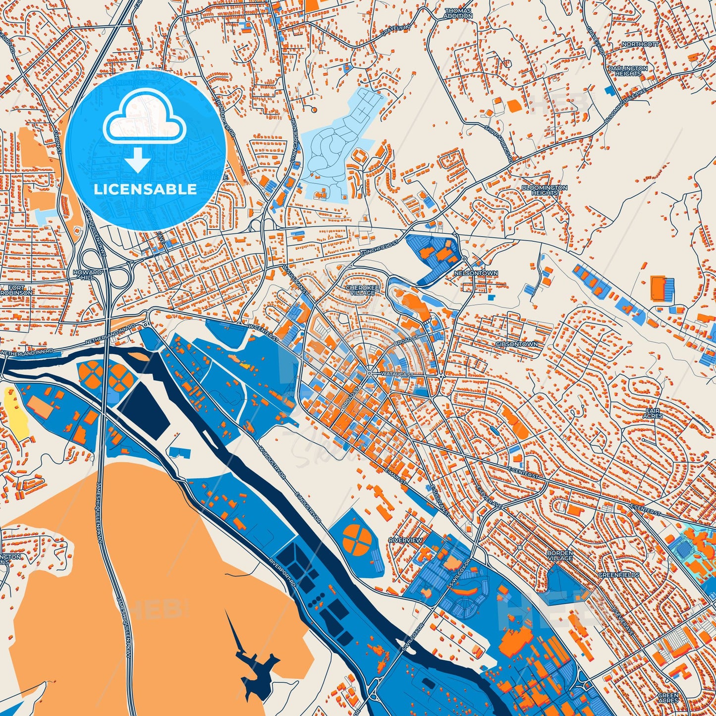 Colorful Kingsport Street Map with Labels and Buildings