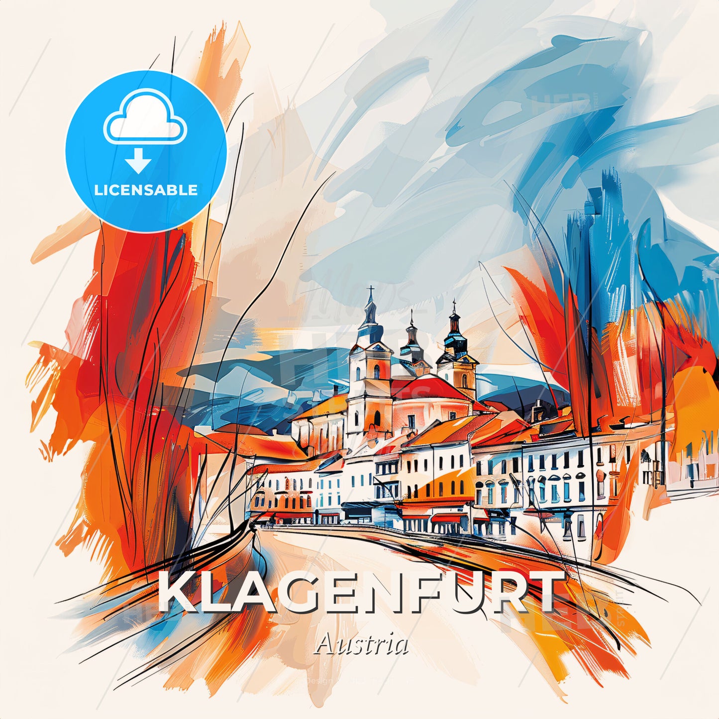 Vibrant Klagenfurt, Austria - A Painting Of A Town - Square format print template