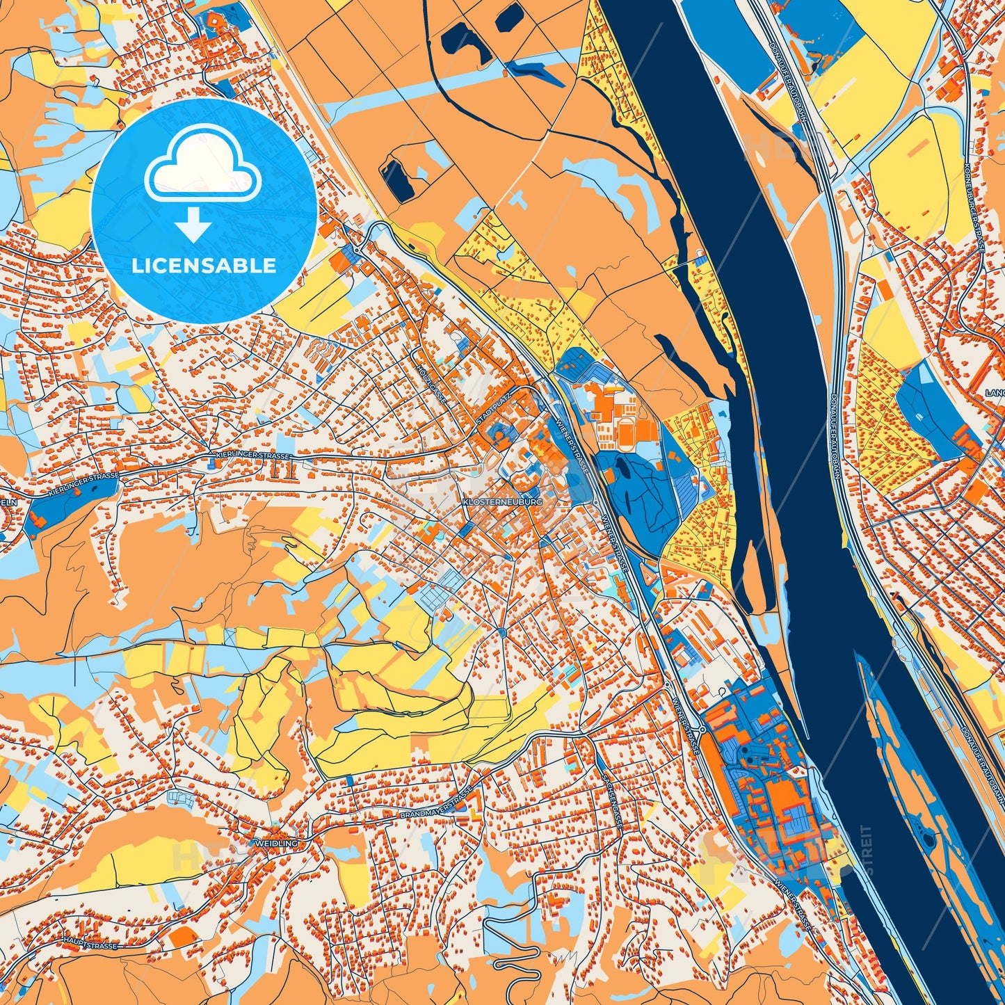Colorful Klosterneuburg Street Map with Labels and Buildings