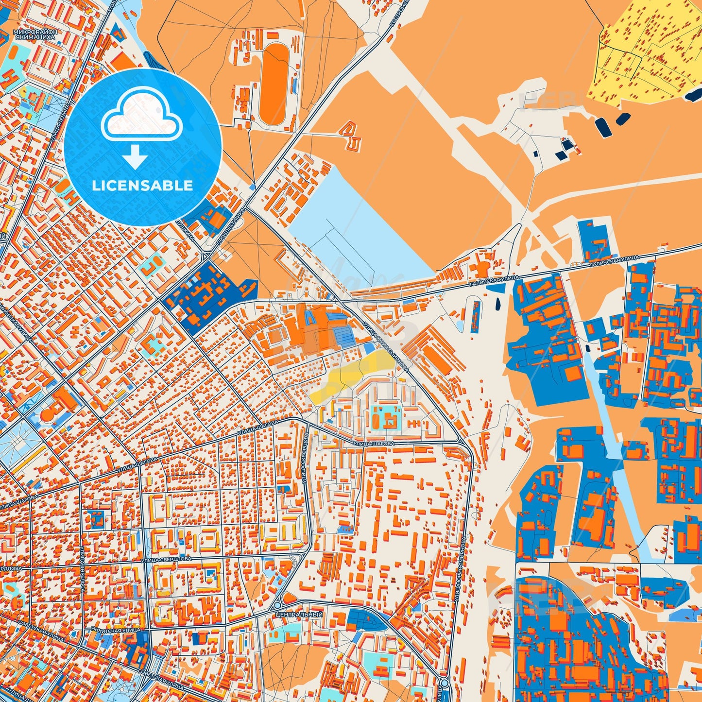 Colorful Kostroma Street Map with Labels and Buildings