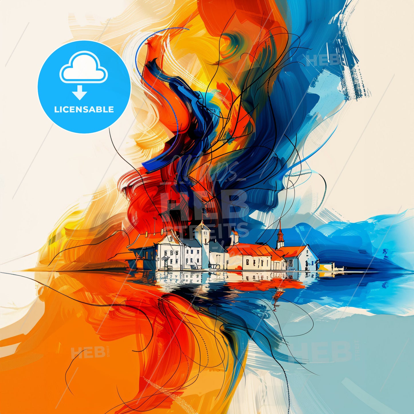 Vibrant Kópavogur, Iceland - A Painting Of A Building On A Lake