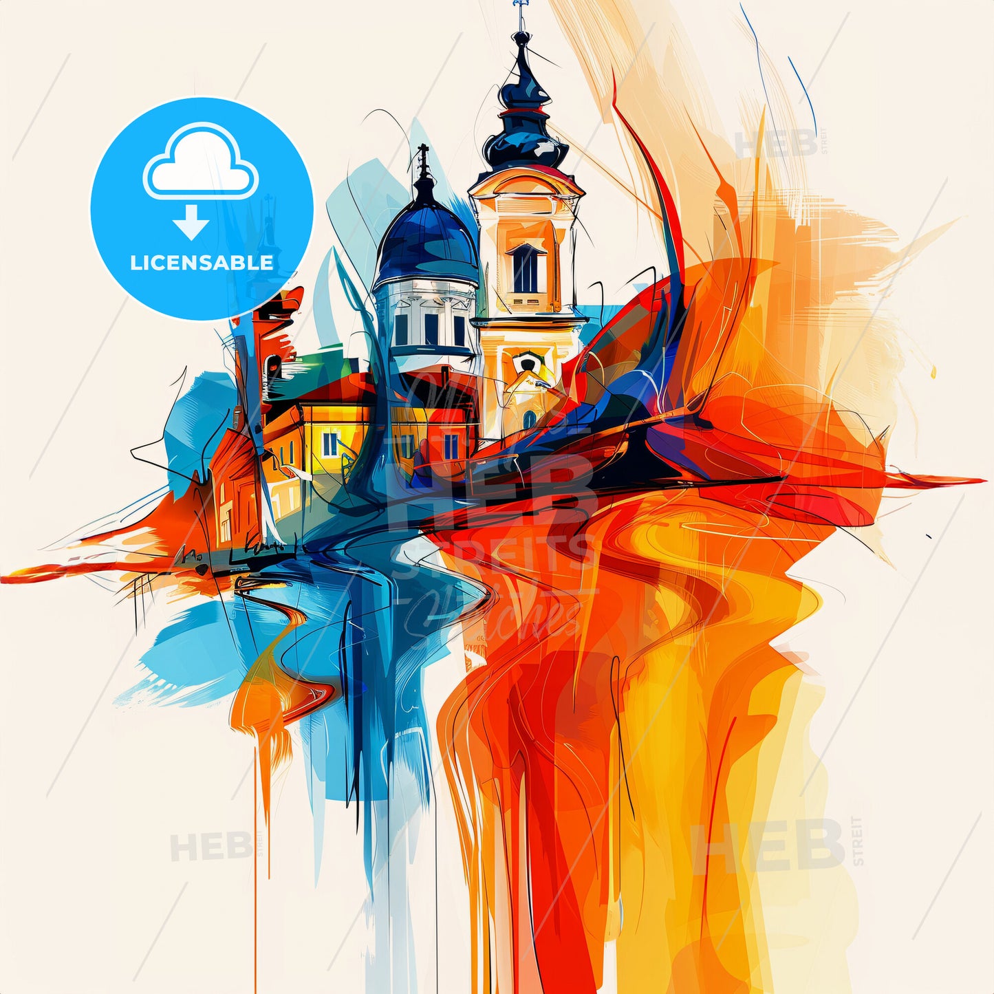 Vibrant Крагујевац, Serbia - A Painting Of A Building With A Colorful Background