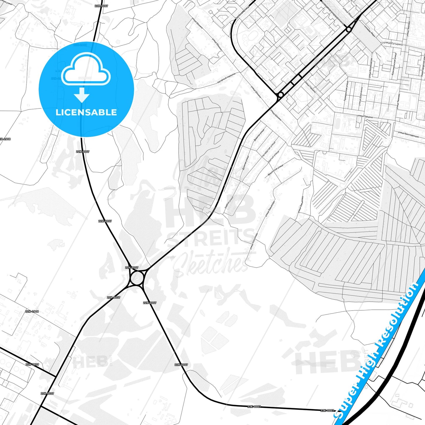 Kstovo, Russia Light Map with Street Names, City Names, and Districts