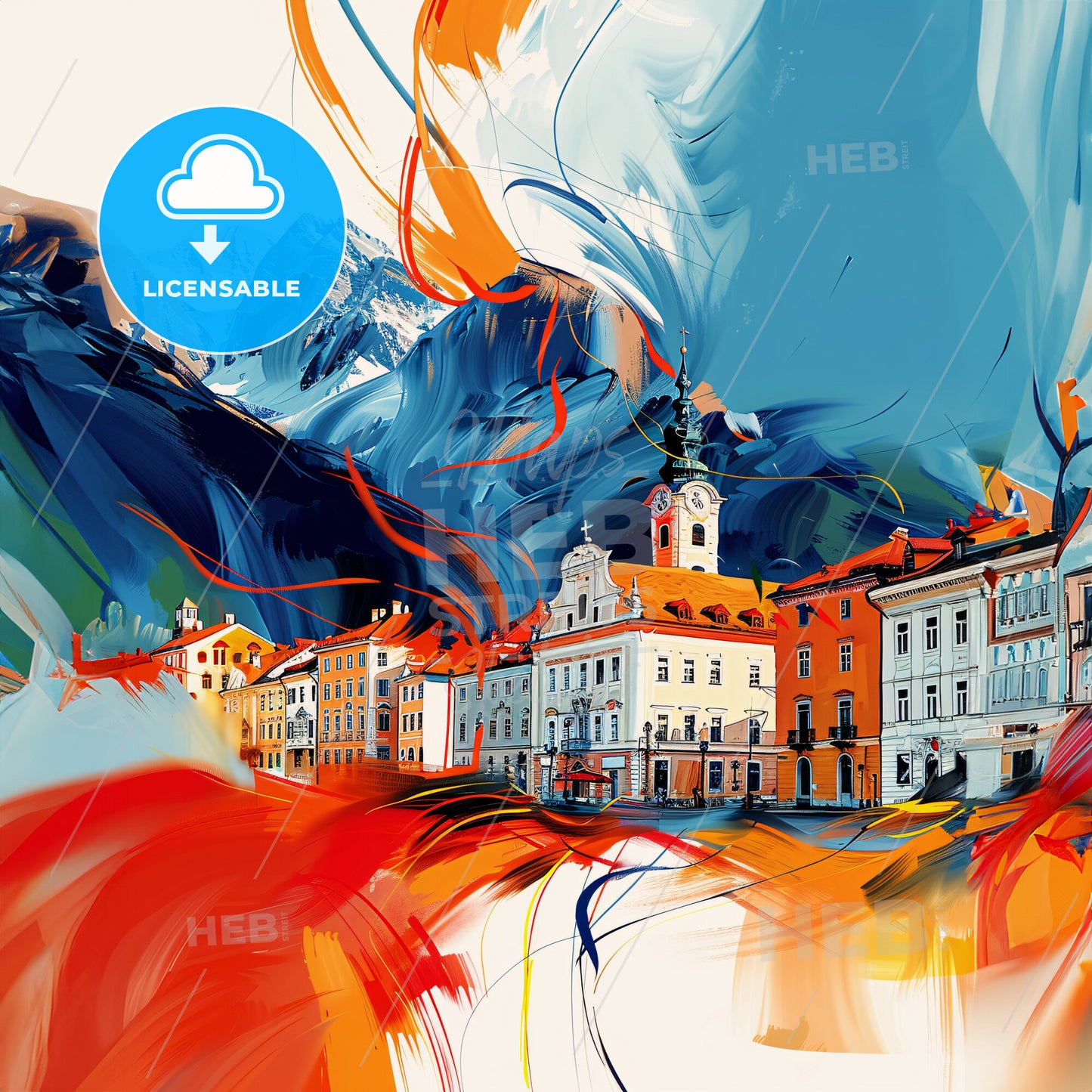 Vibrant Kufstein, Austria - A Painting Of A Town With Mountains In The Background