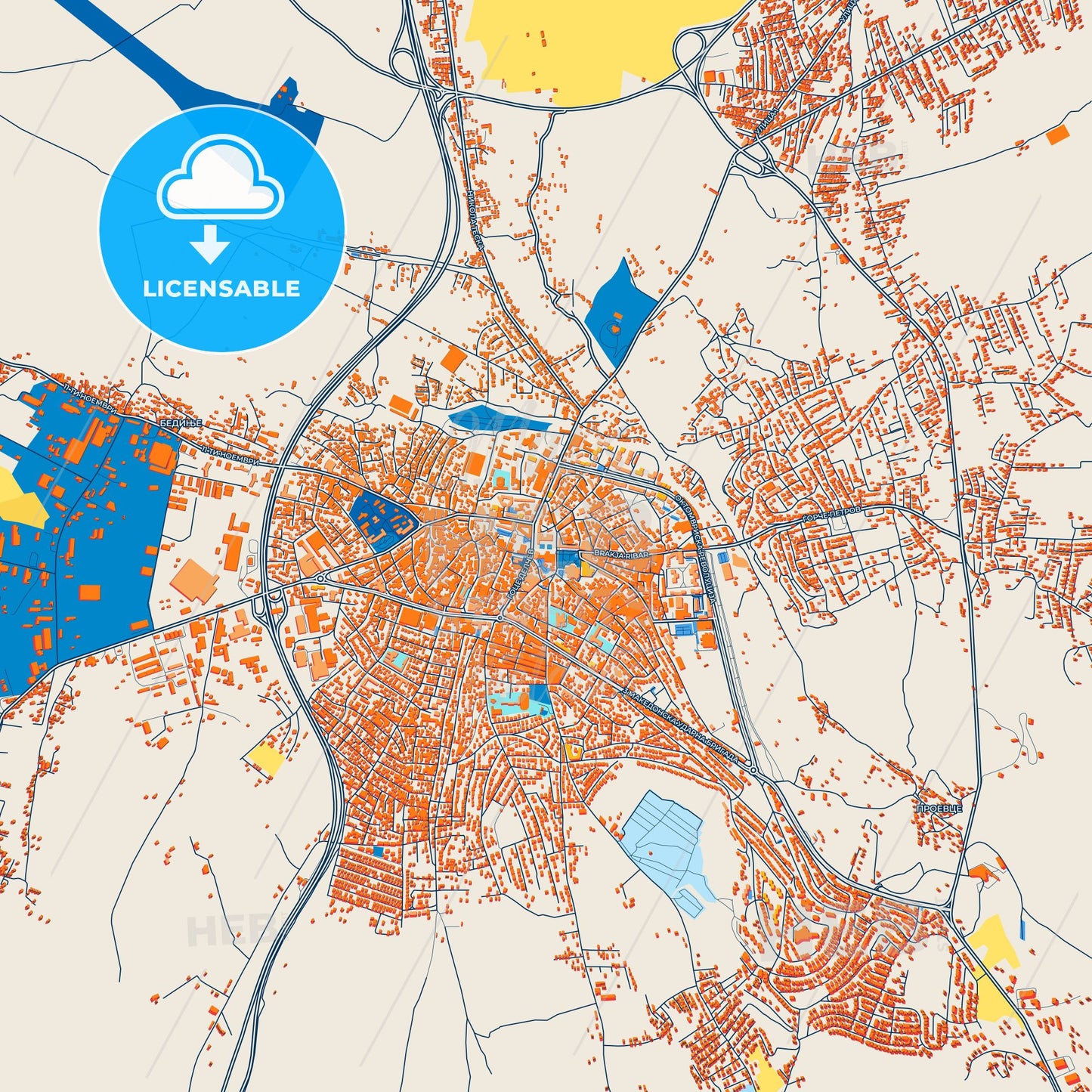 Colorful Kumanovo Street Map with Labels and Buildings