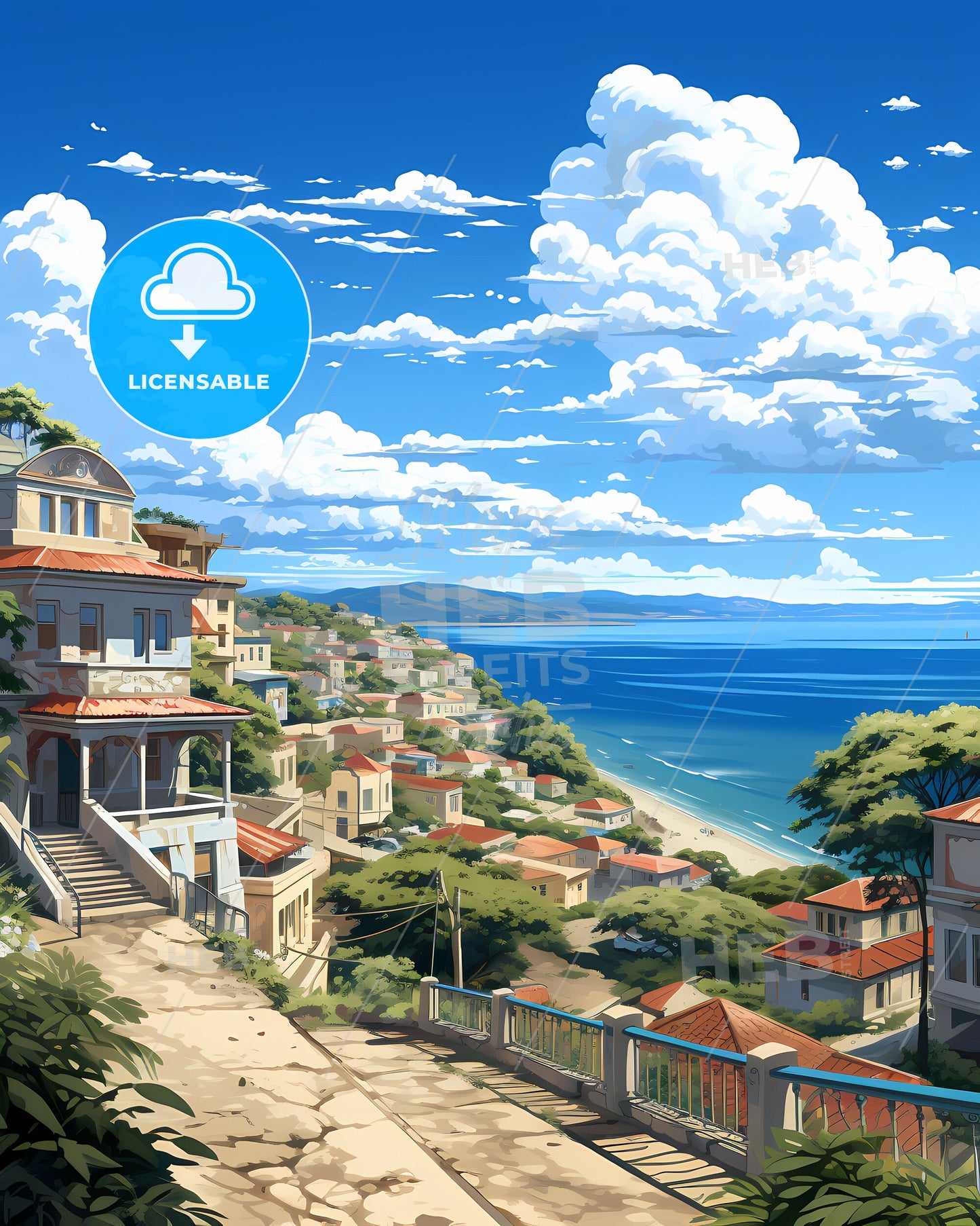 Colorful Kupang Indonesia City Skyline Art Painting by the Ocean