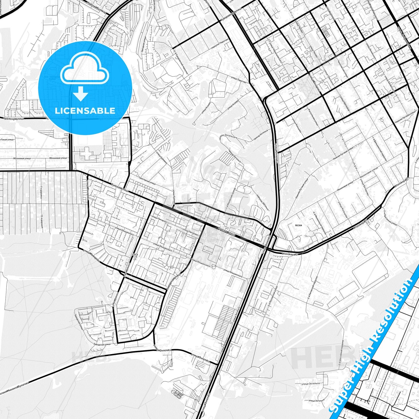 Kursk, Russia Light Map with Street Names, City Names, and Districts