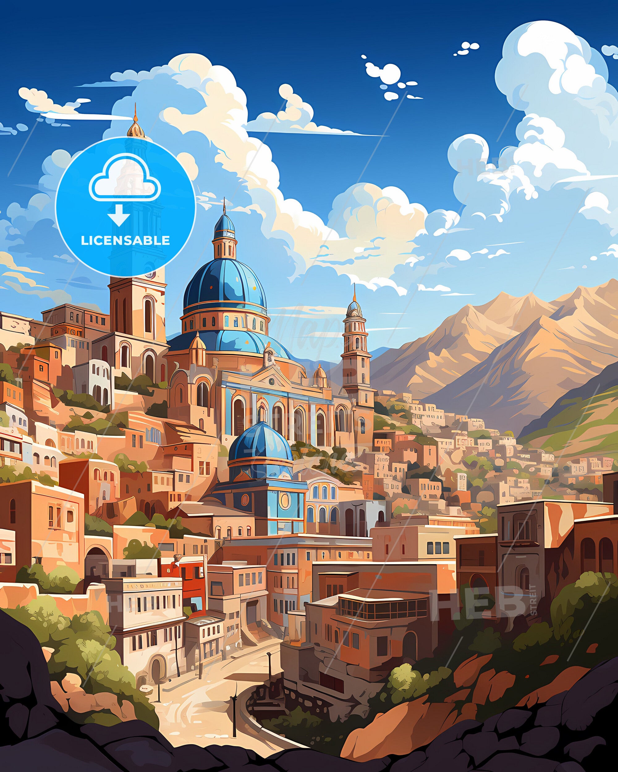 Vibrant Cityscape Painting: La Paz Bolivia Skyline With Buildings And ...