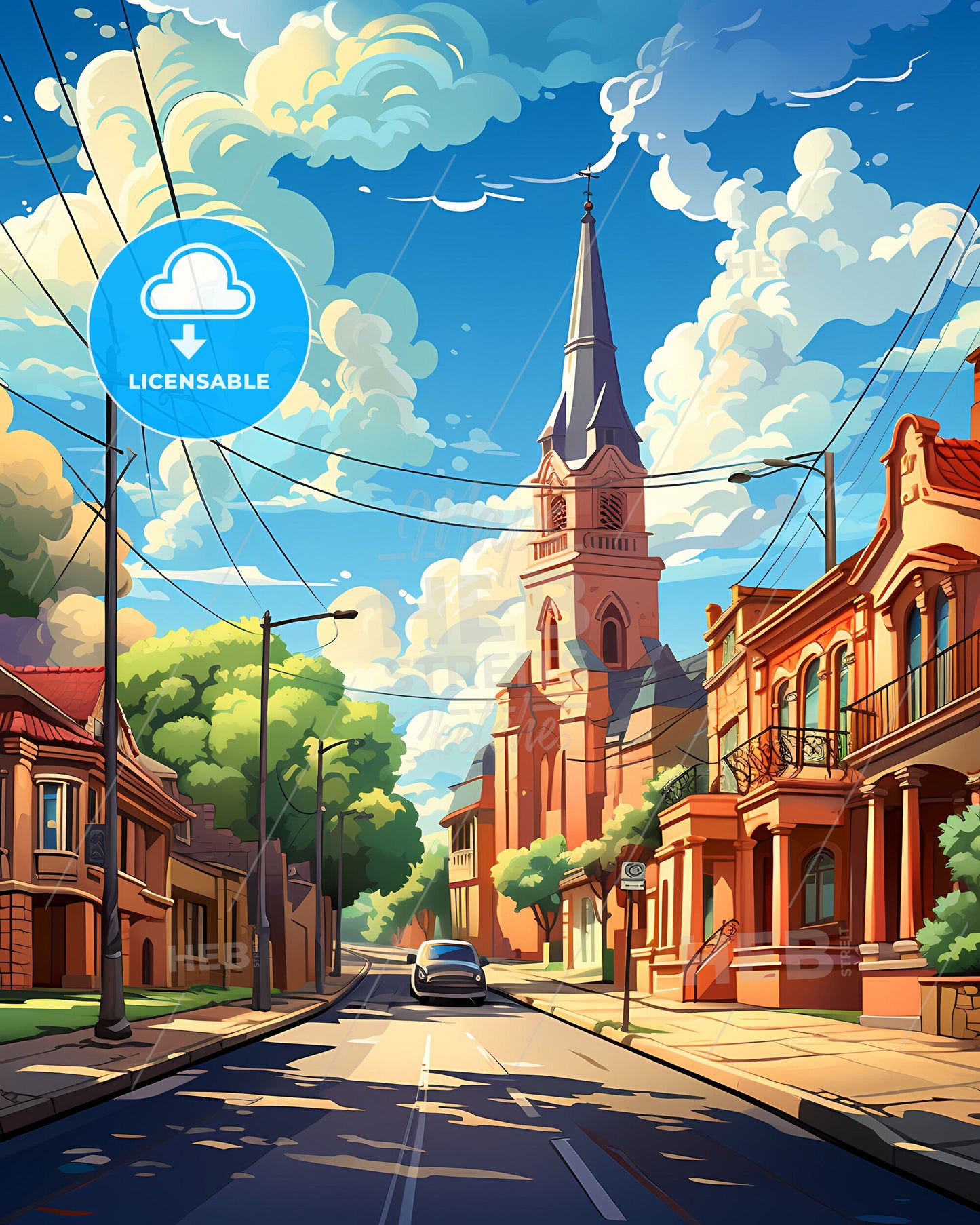 La Plata Argentina Cityscape Artistic Painting Architecture Church Tower Skyline