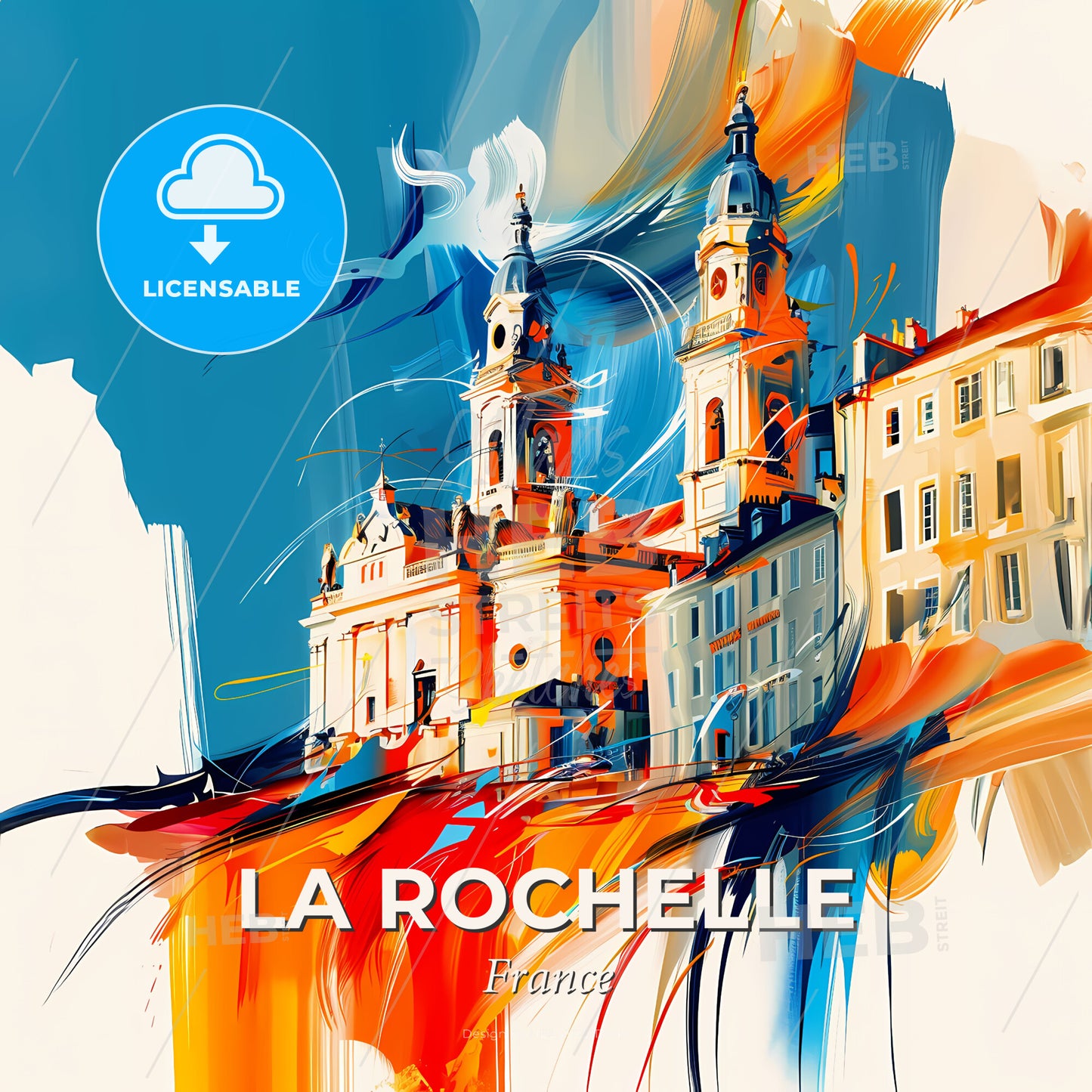 Vibrant La Rochelle, France - A Painting Of A Building With Towers - Square format print template