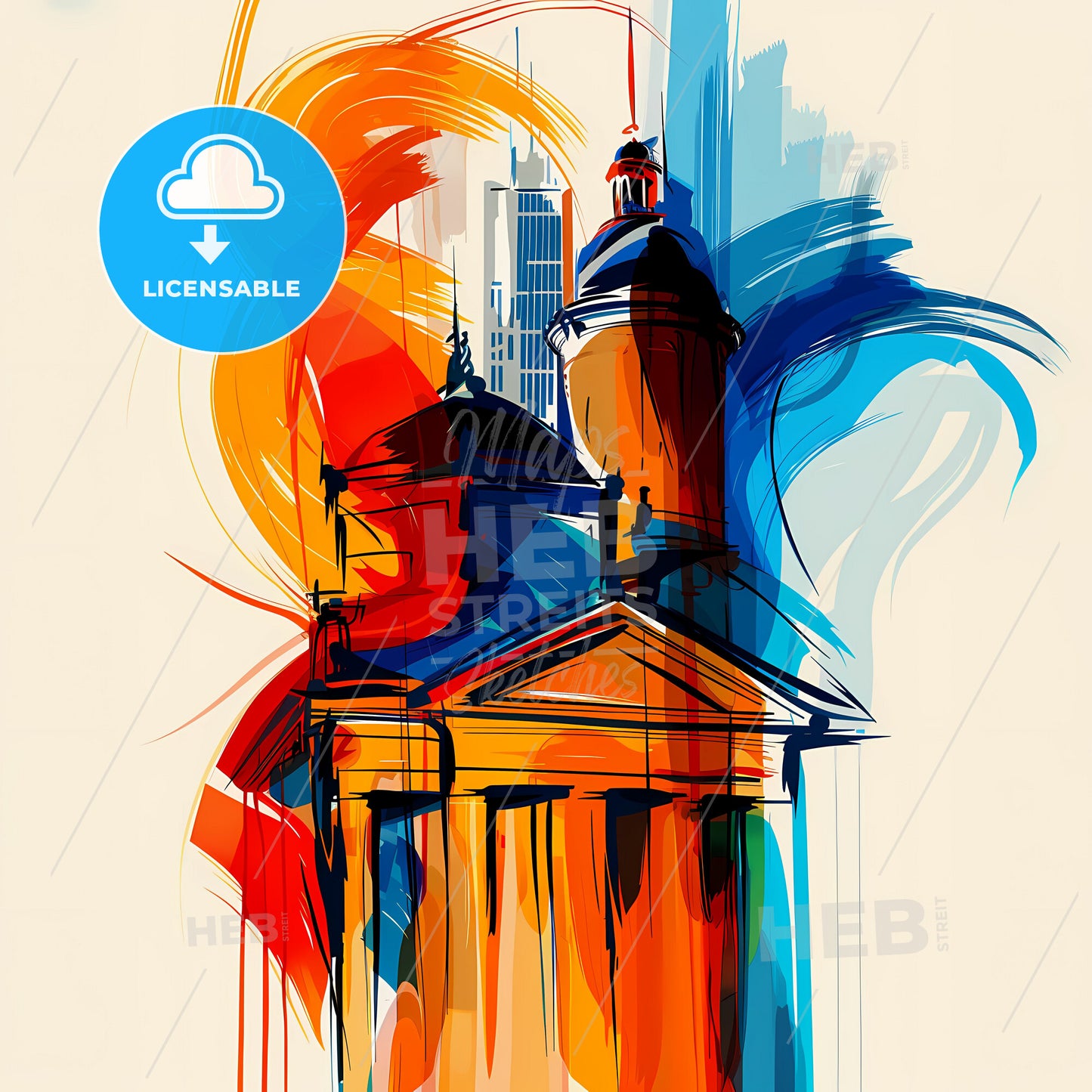 Vibrant Lafayette, Louisiana - A Painting Of A Building With A Tower And A City In The Background