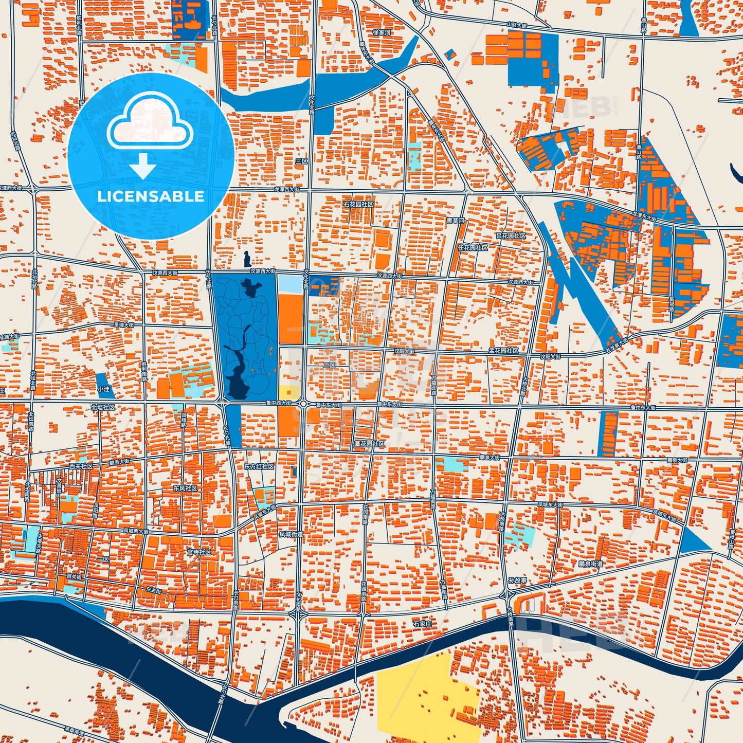 Colorful Laiwu Street Map with Labels and Buildings