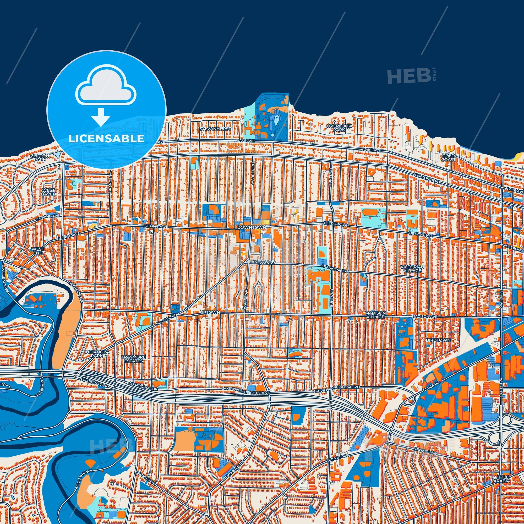 Colorful Lakewood Street Map - Digital Download – HEBSTREITS