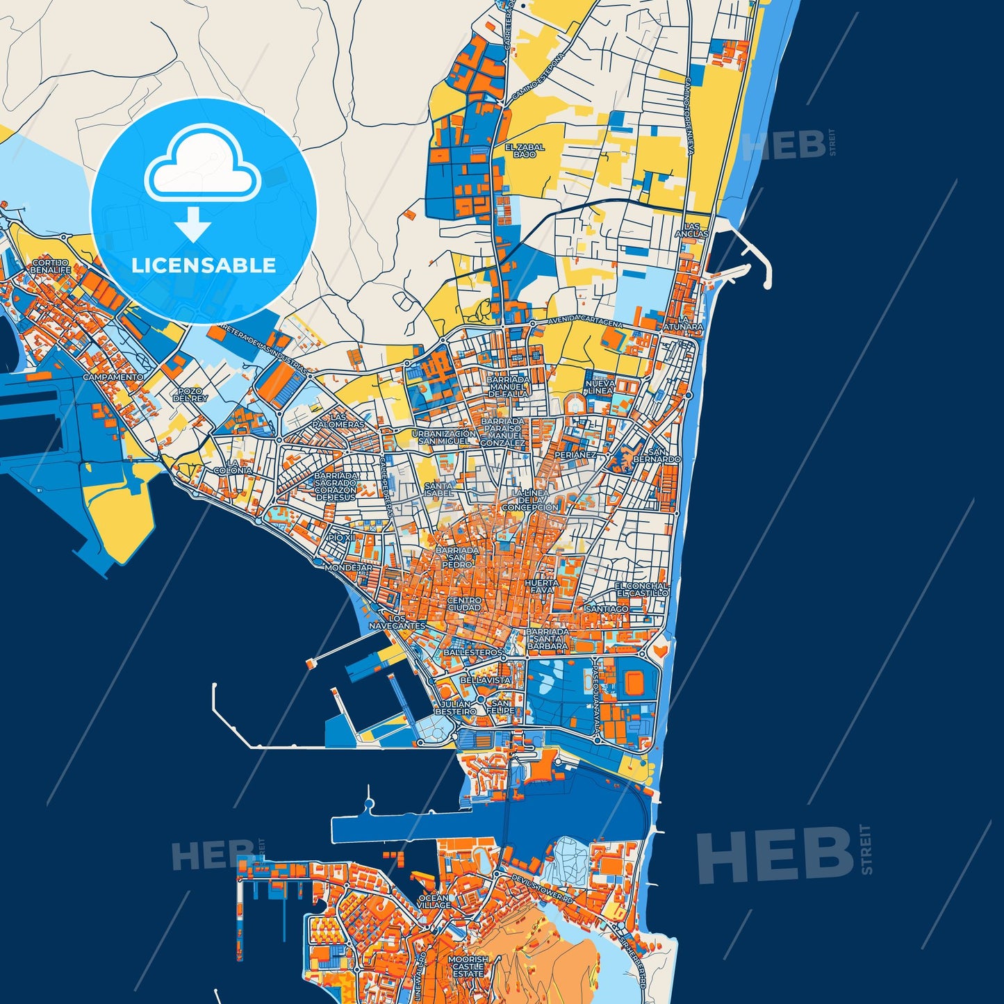 Colorful La Línea de la Concepción Street Map with Labels and Buildings