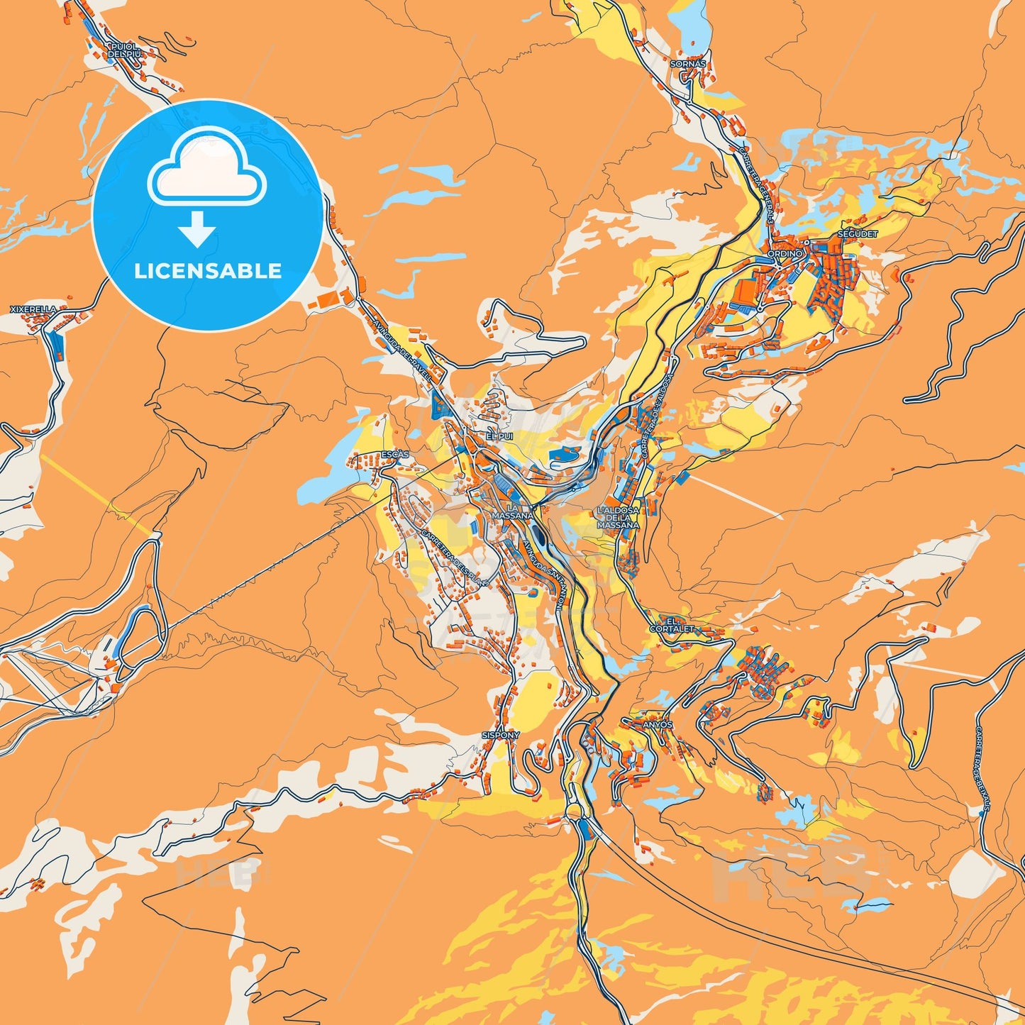 Colorful La Massana Street Map with Labels and Buildings