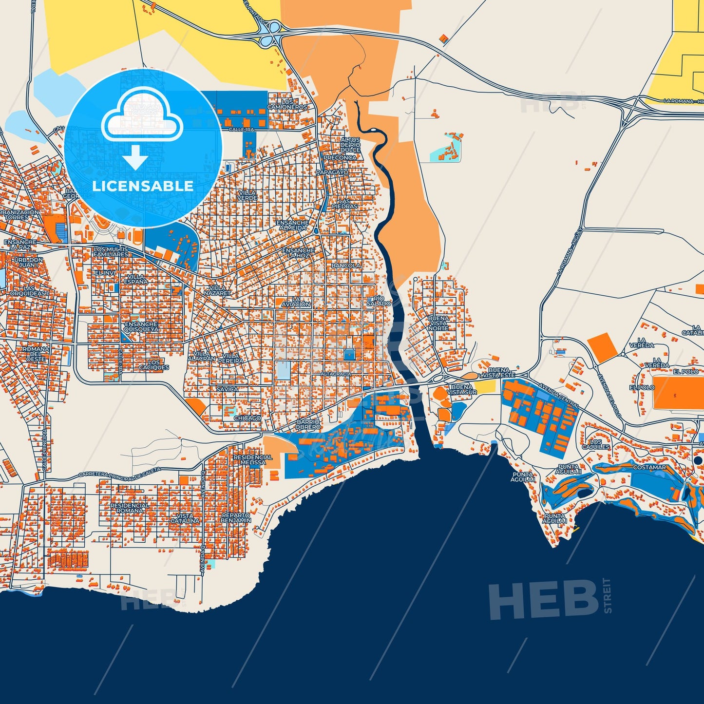 Colorful La Romana Street Map with Labels and Buildings