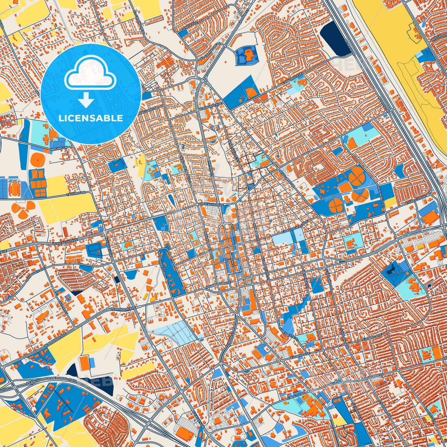 Colorful Las Cruces Street Map with Labels and Buildings