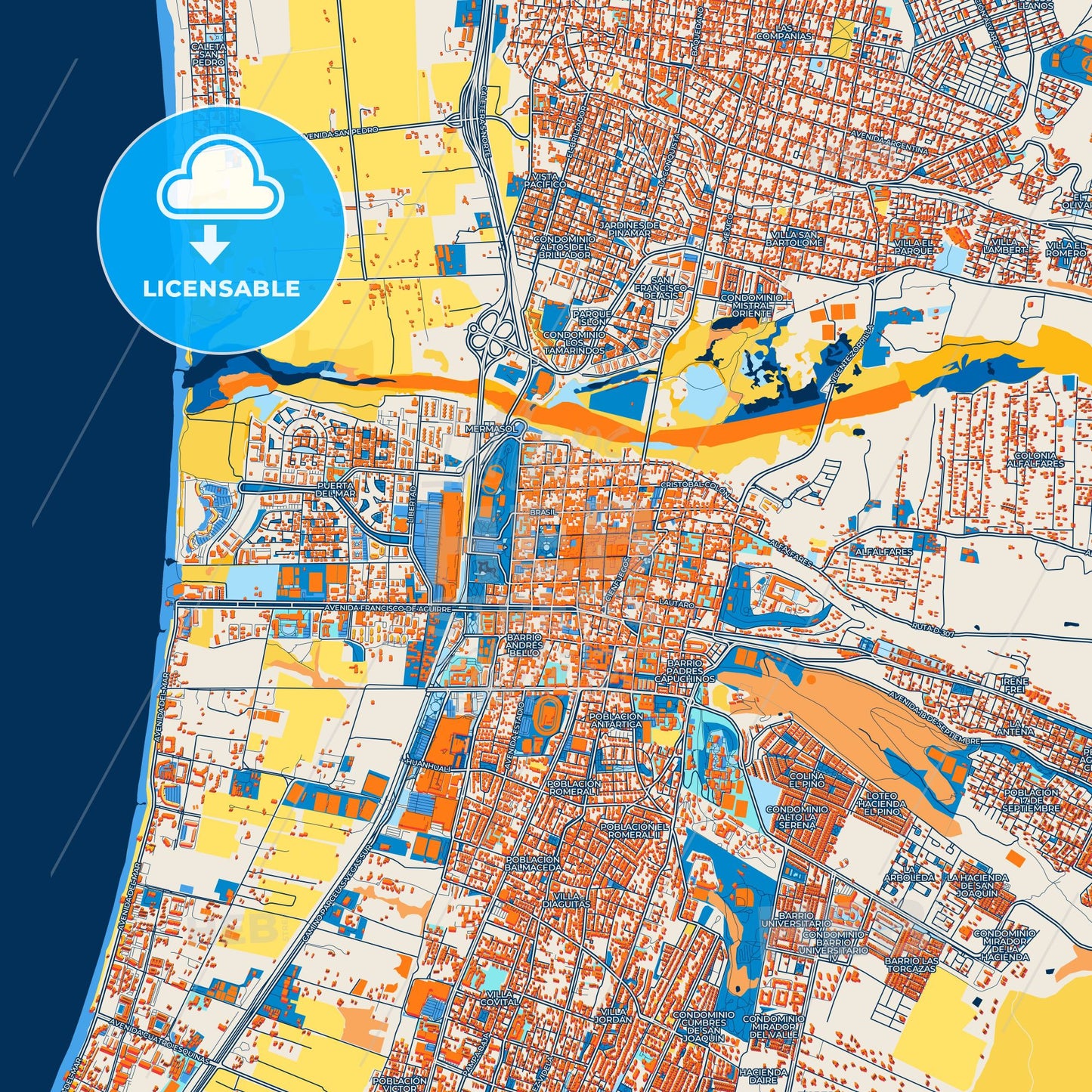 Colorful La Serena Street Map with Labels and Buildings