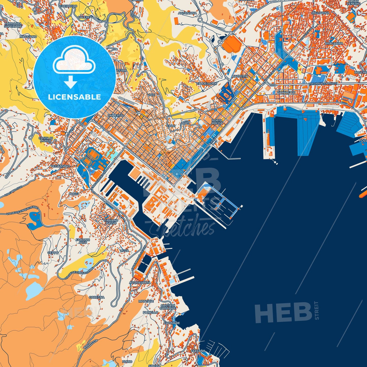 Colorful La Spezia Street Map with Labels and Buildings