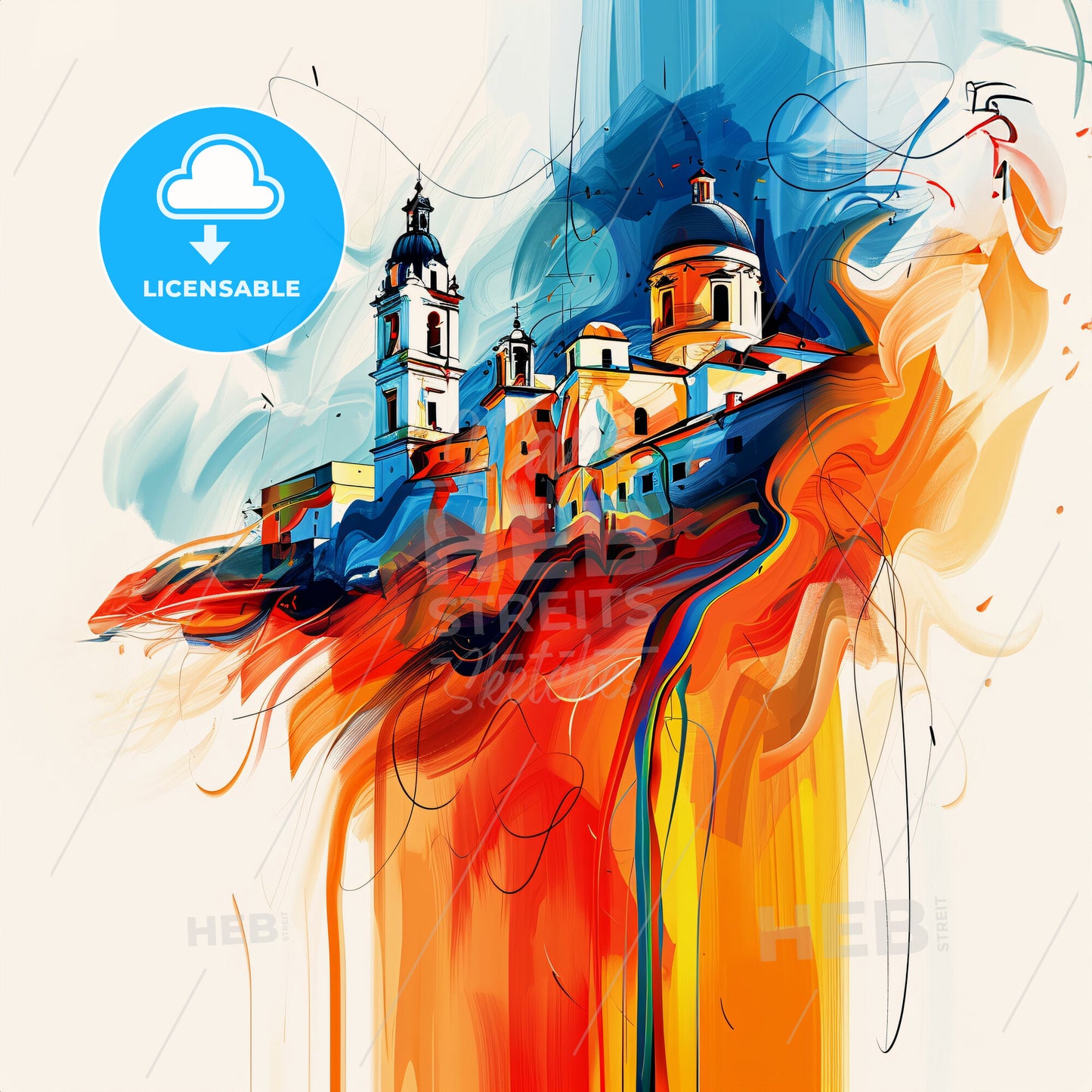 Vibrant Latina, Italy - A Painting Of A Building With A Dome And A Dome On Top