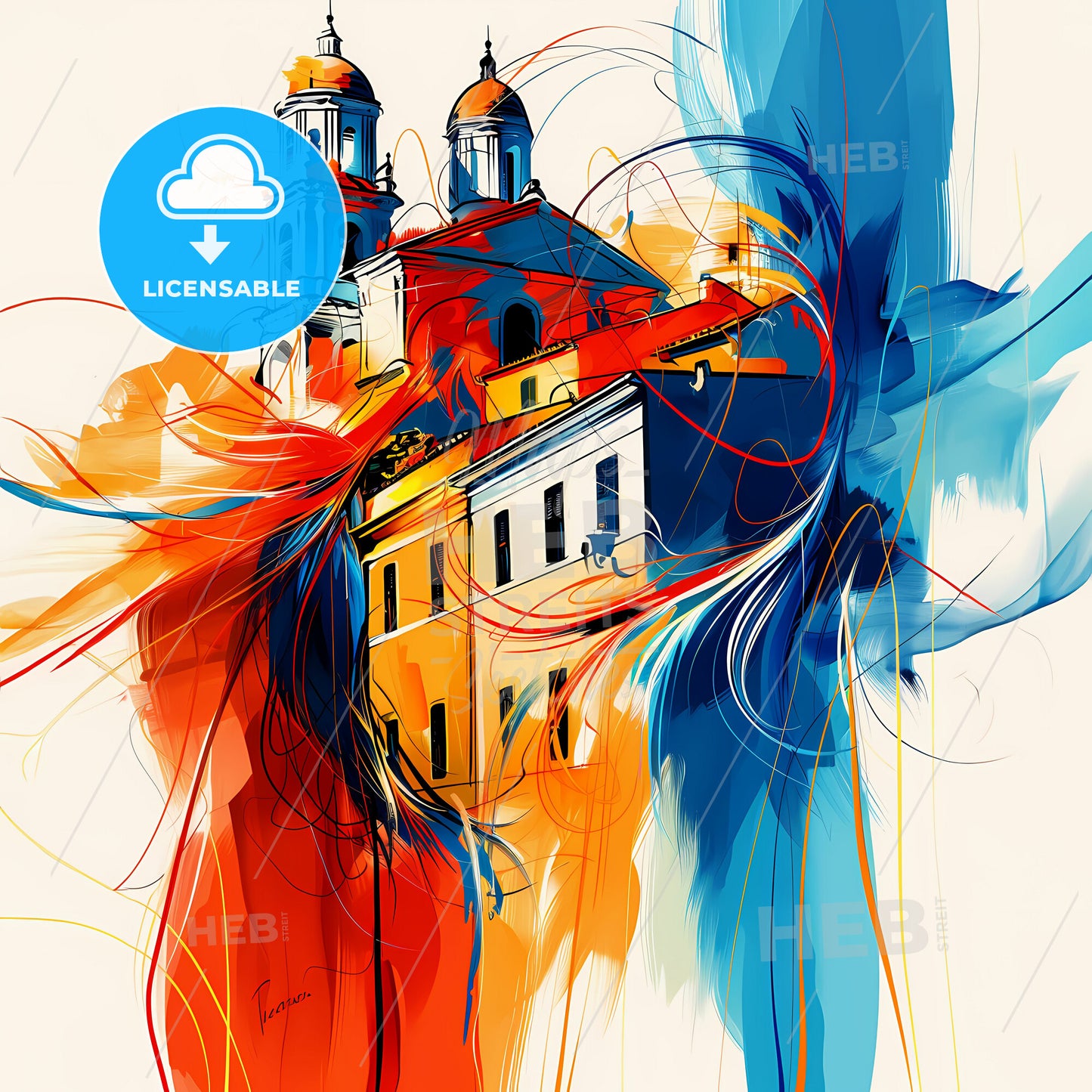 Vibrant Latina, Italy - A Painting Of A Building With Colorful Swirls