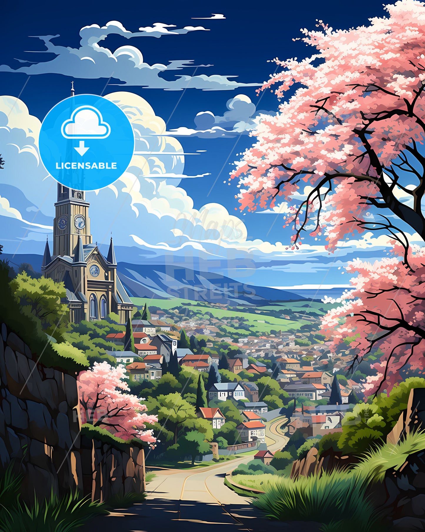 Vibrant Launceston Australia Skyline Depicting Local Church and Urban Landscape