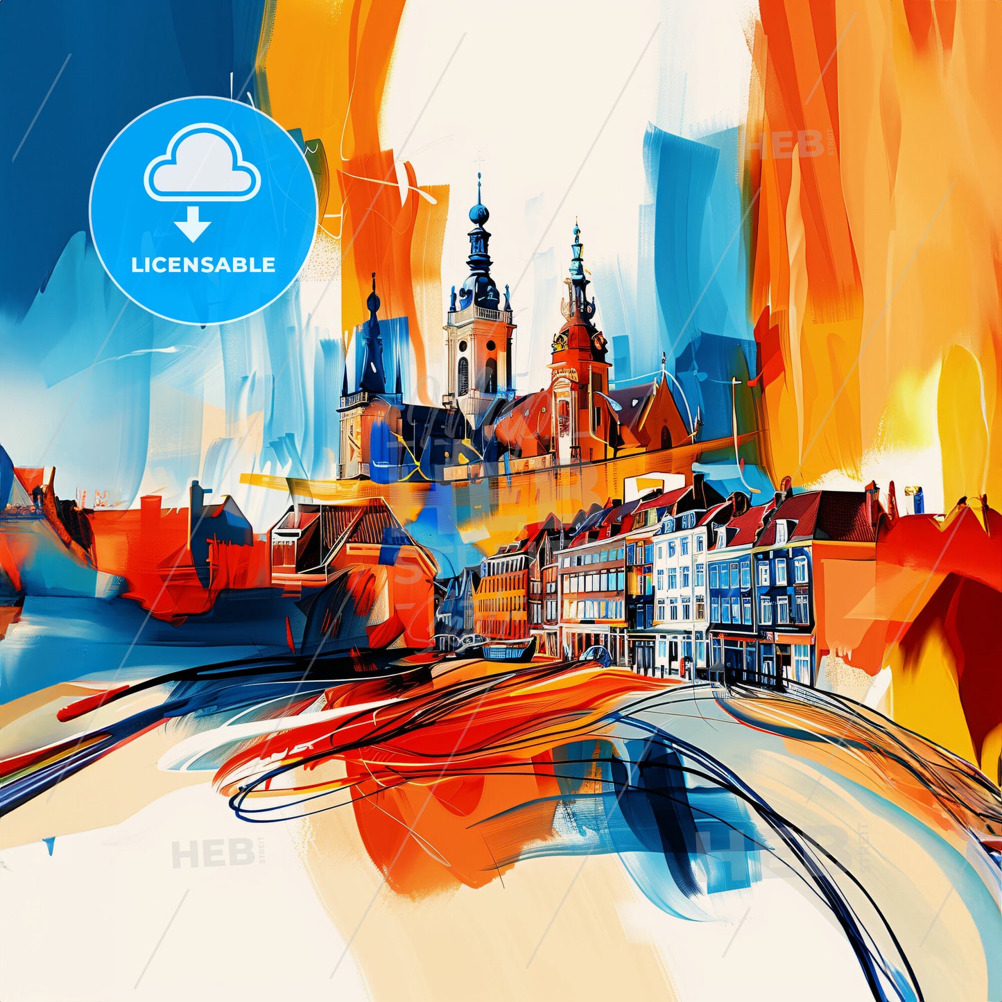 Vibrant Leeuwarden, Netherlands - A Colorful Painting Of A Building