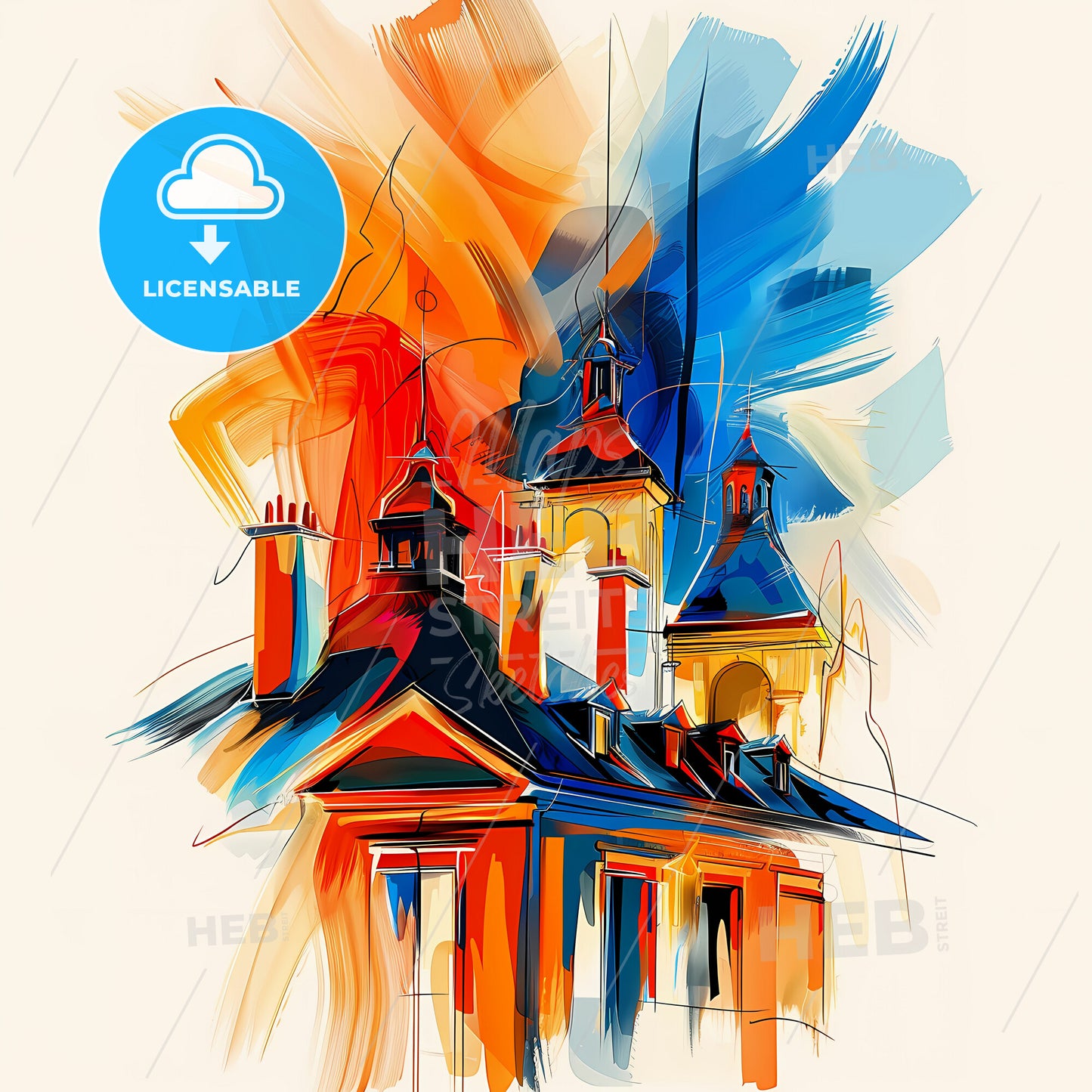 Vibrant Levallois-Perret, France - A Painting Of A Building With A Colorful Background