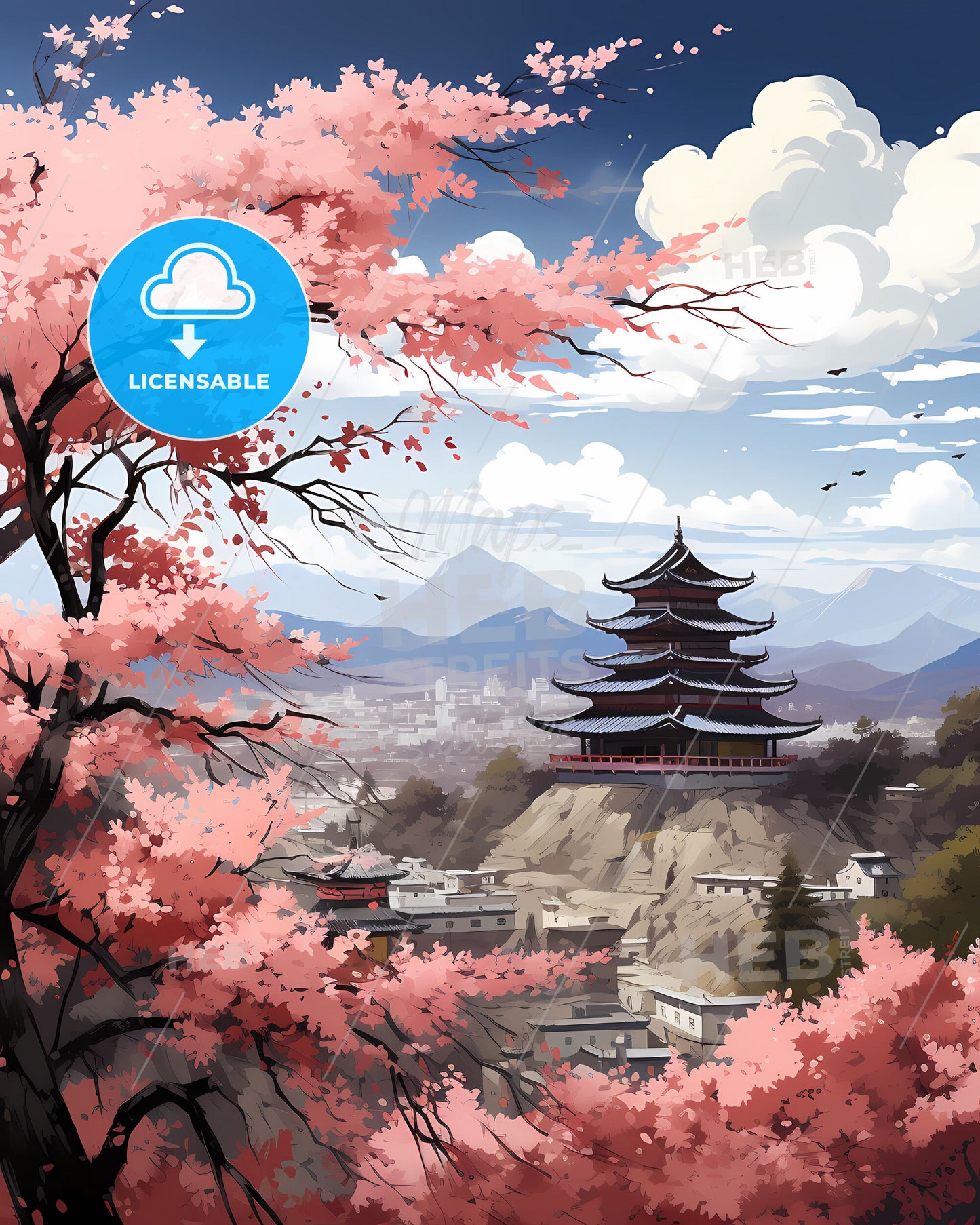 Vibrant Modern City Painting Skyline Canvas Wall Art Home Decor Interior Design in Pink