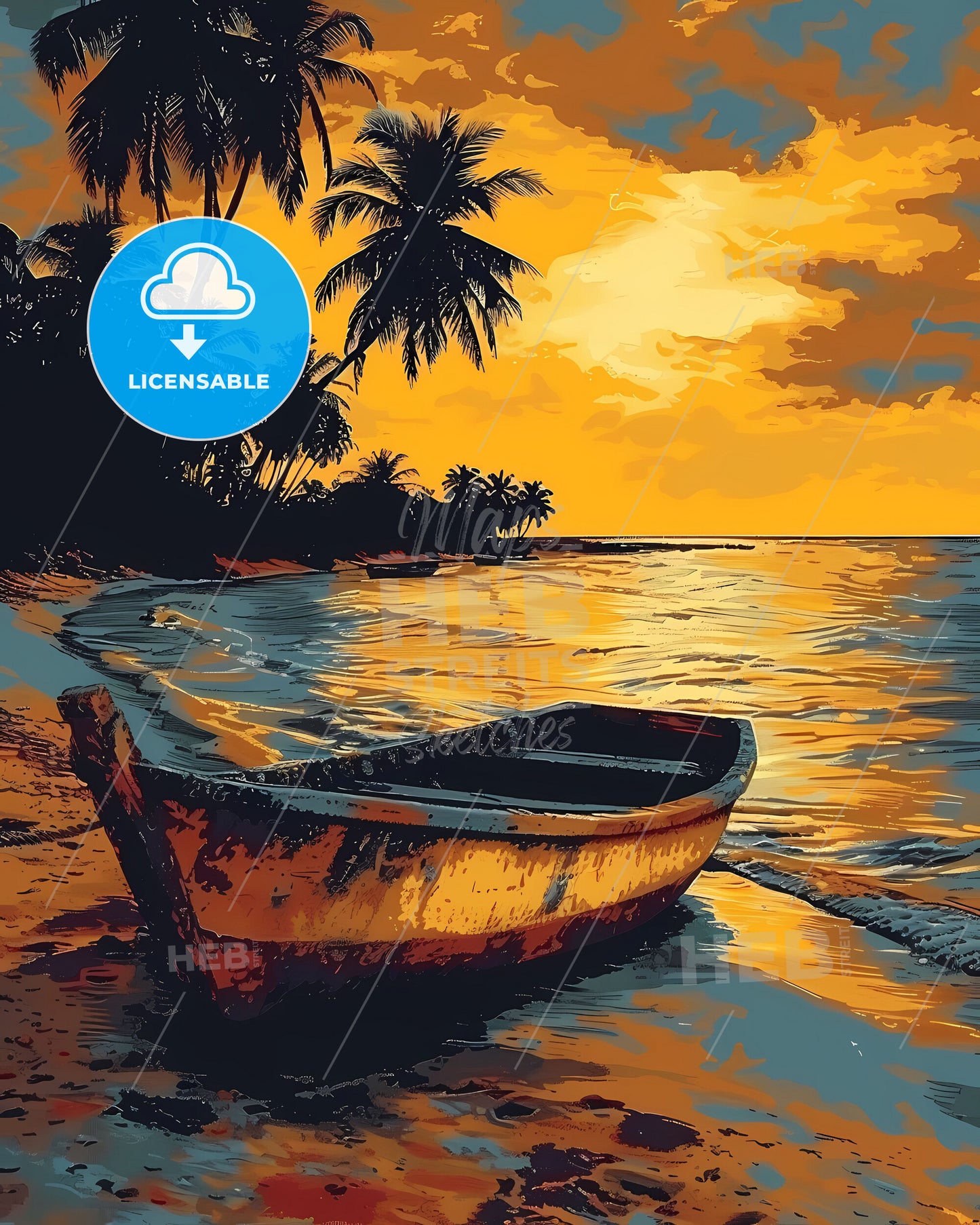 Painterly Seascape: Vibrant Boat on Liberia's Coastal Sands, Africa