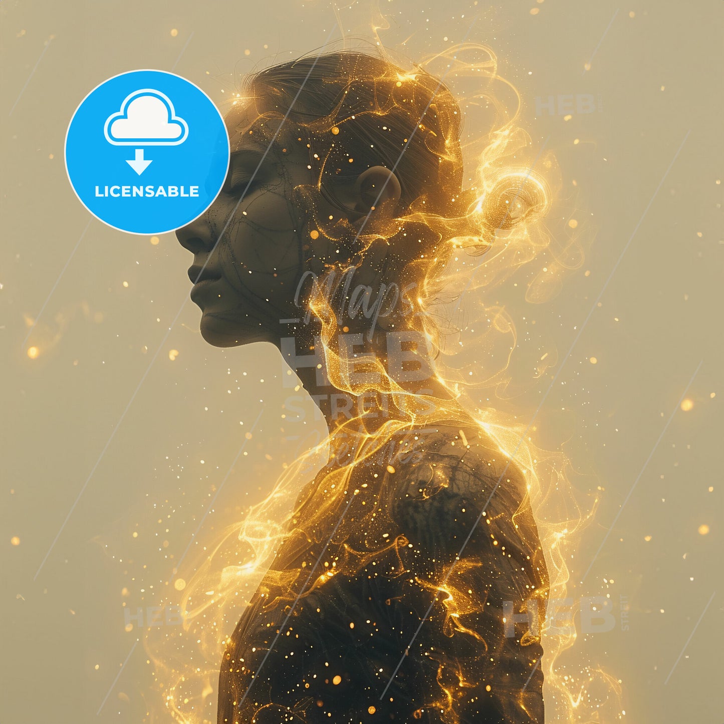 Light at the End: Exploring Shadows and Brightness - A woman with fire coming out of her body