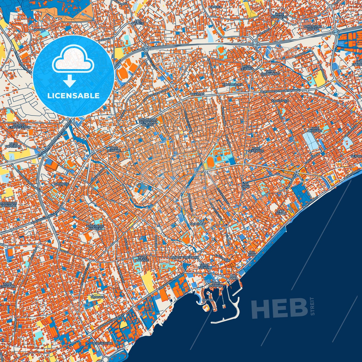 Colorful Limassol Street Map with Labels and Buildings