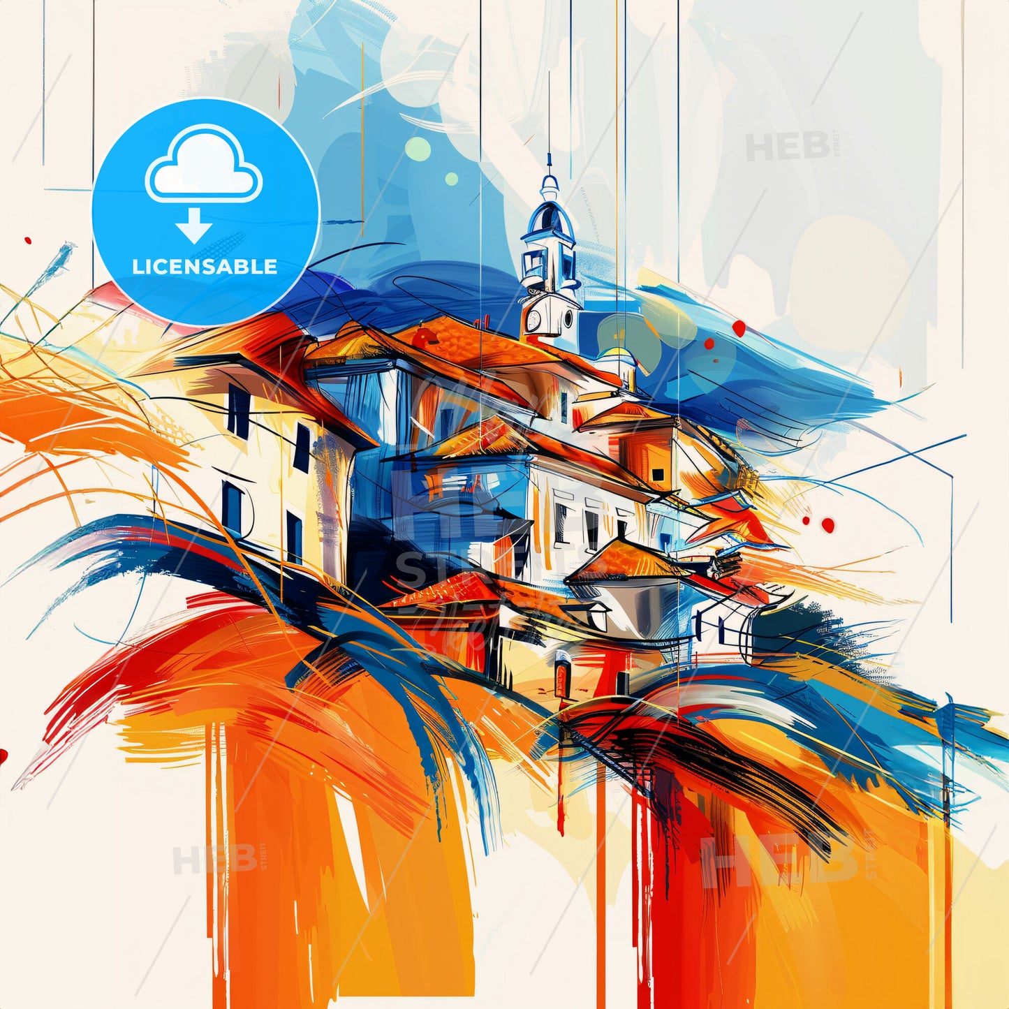 Vibrant Limón, Costa Rica - A Painting Of A Building With A Tower