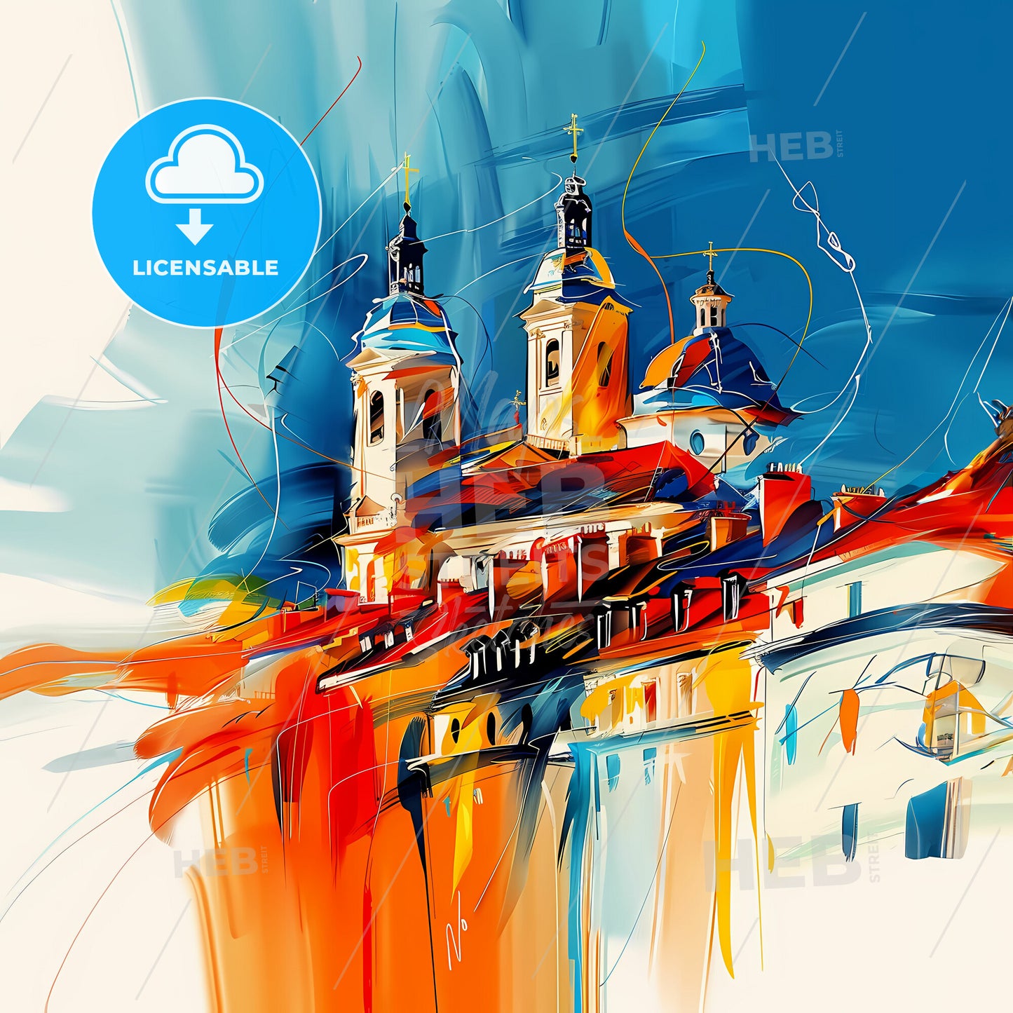 Vibrant Limoges, France - A Painting Of A Building With Towers