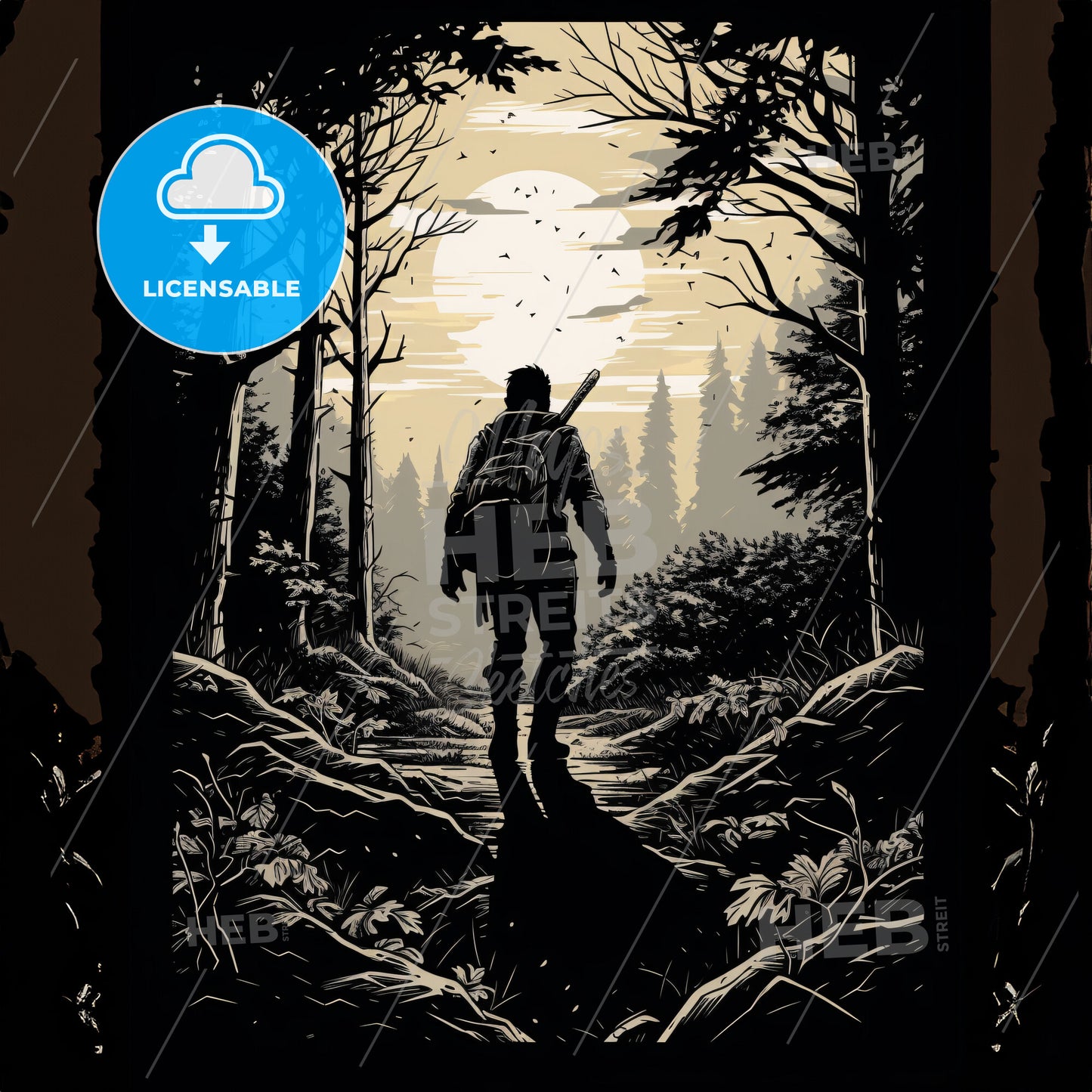 A Man Walking On A Path In A Forest