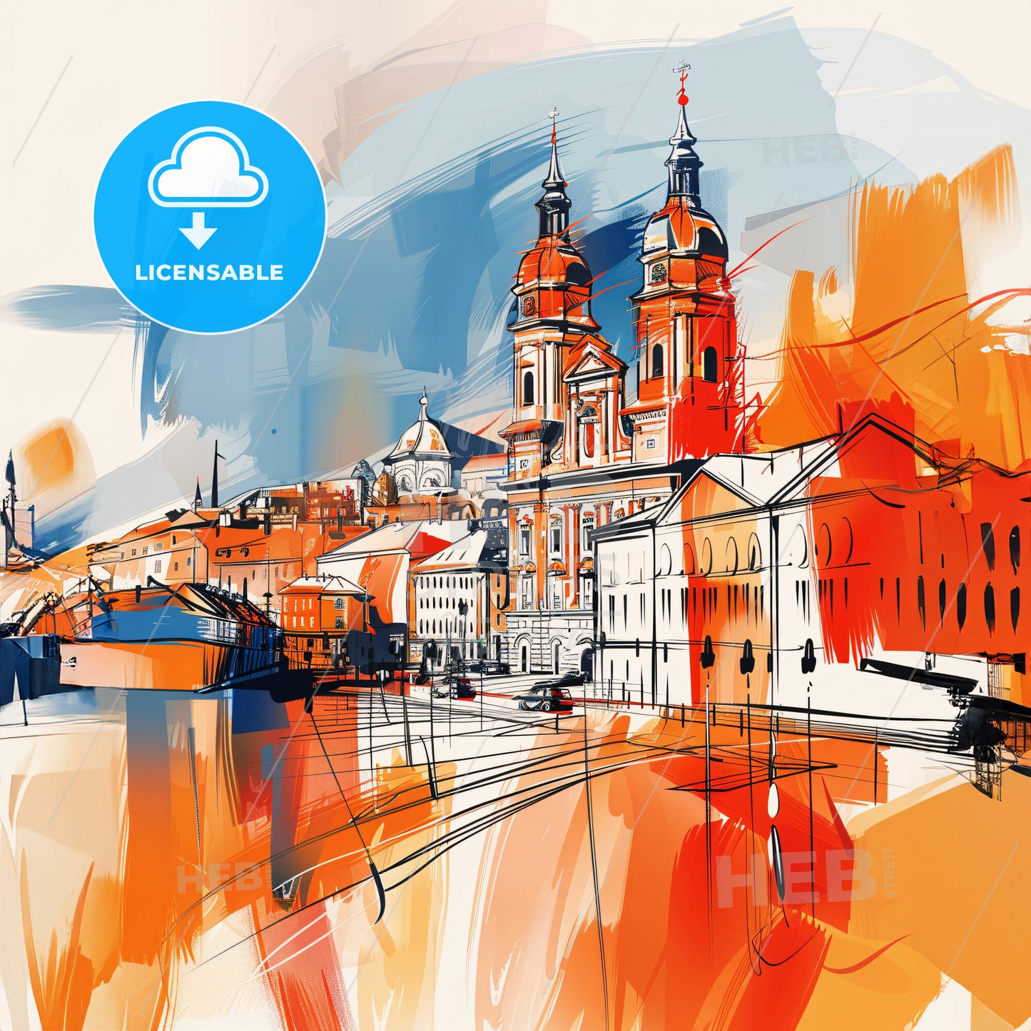 Vibrant Linz, Austria - A Painting Of A City