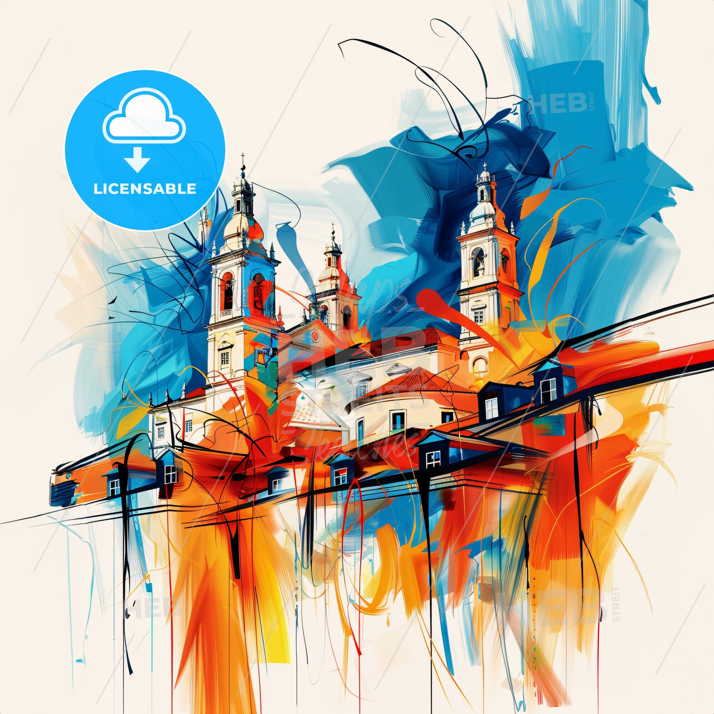 Vibrant Lisbon, Portugal - A Painting Of A Building With Colorful Paint