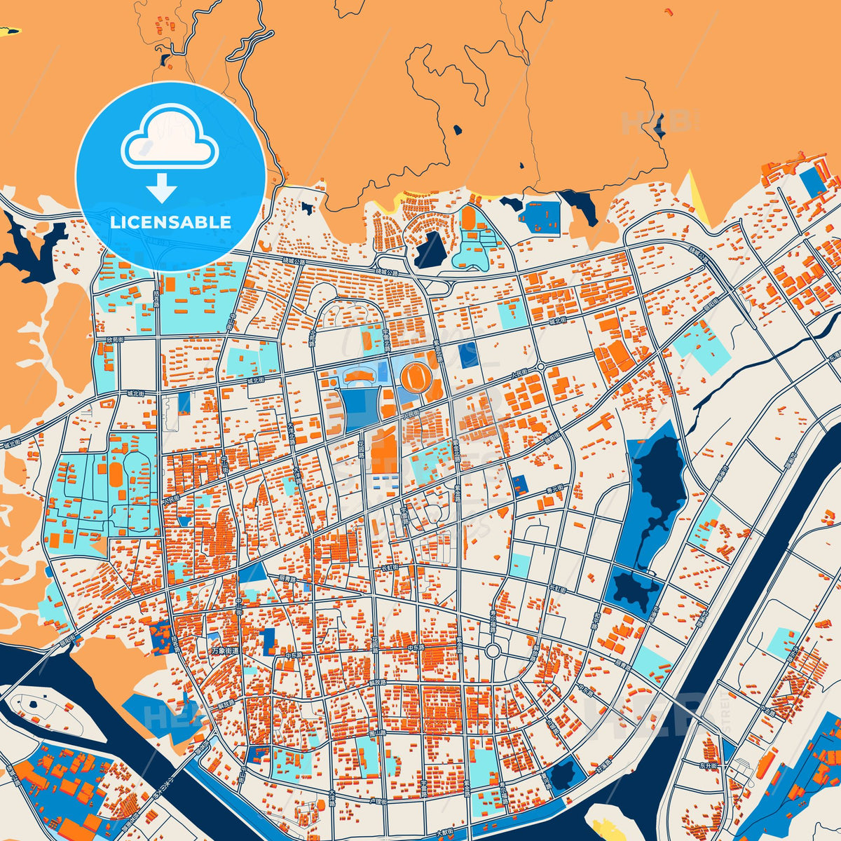 Colorful Lishui Street Map with Labels and Buildings