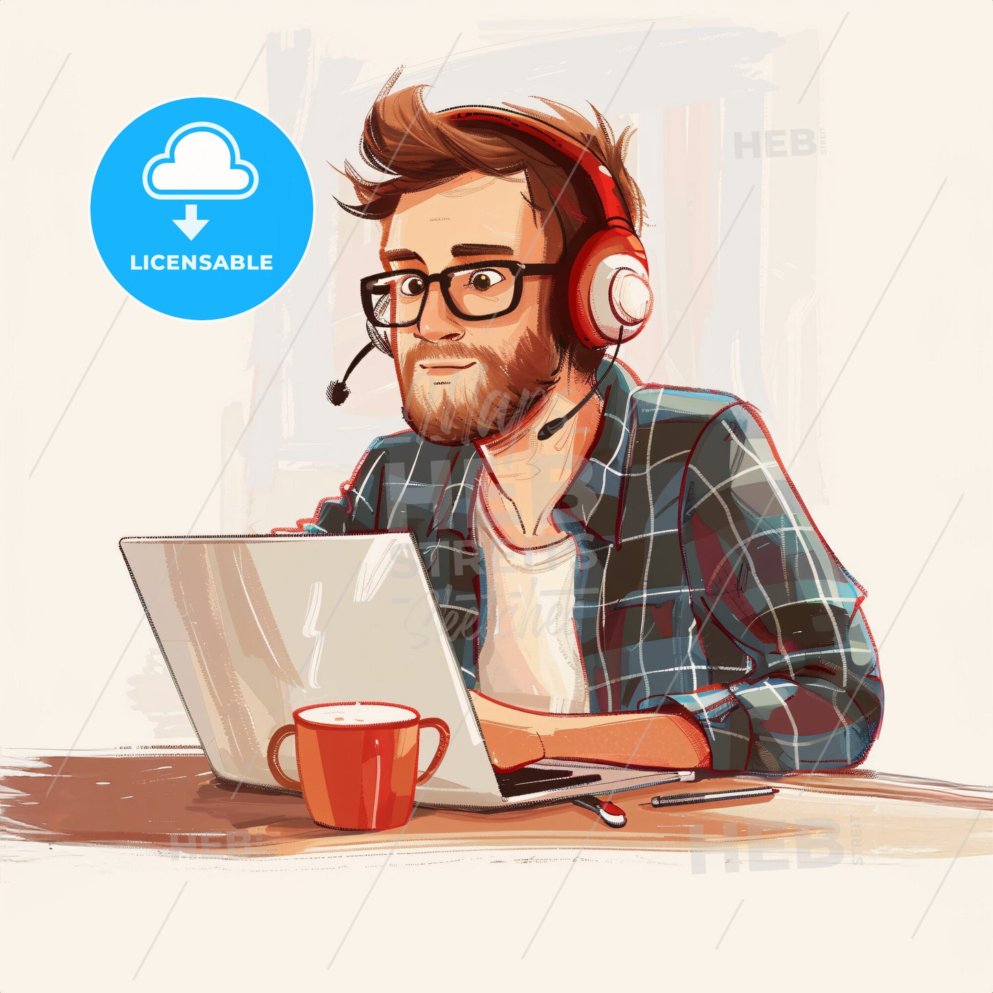 A Man Wearing Headphones And Using A Laptop