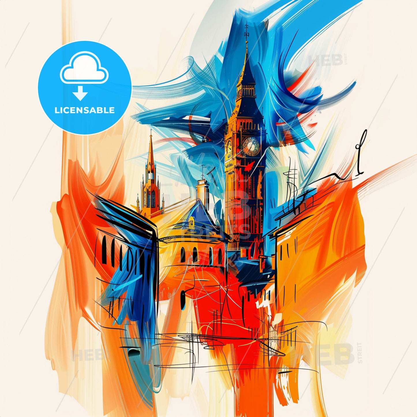 Vibrant London, England - A Painting Of A Clock Tower