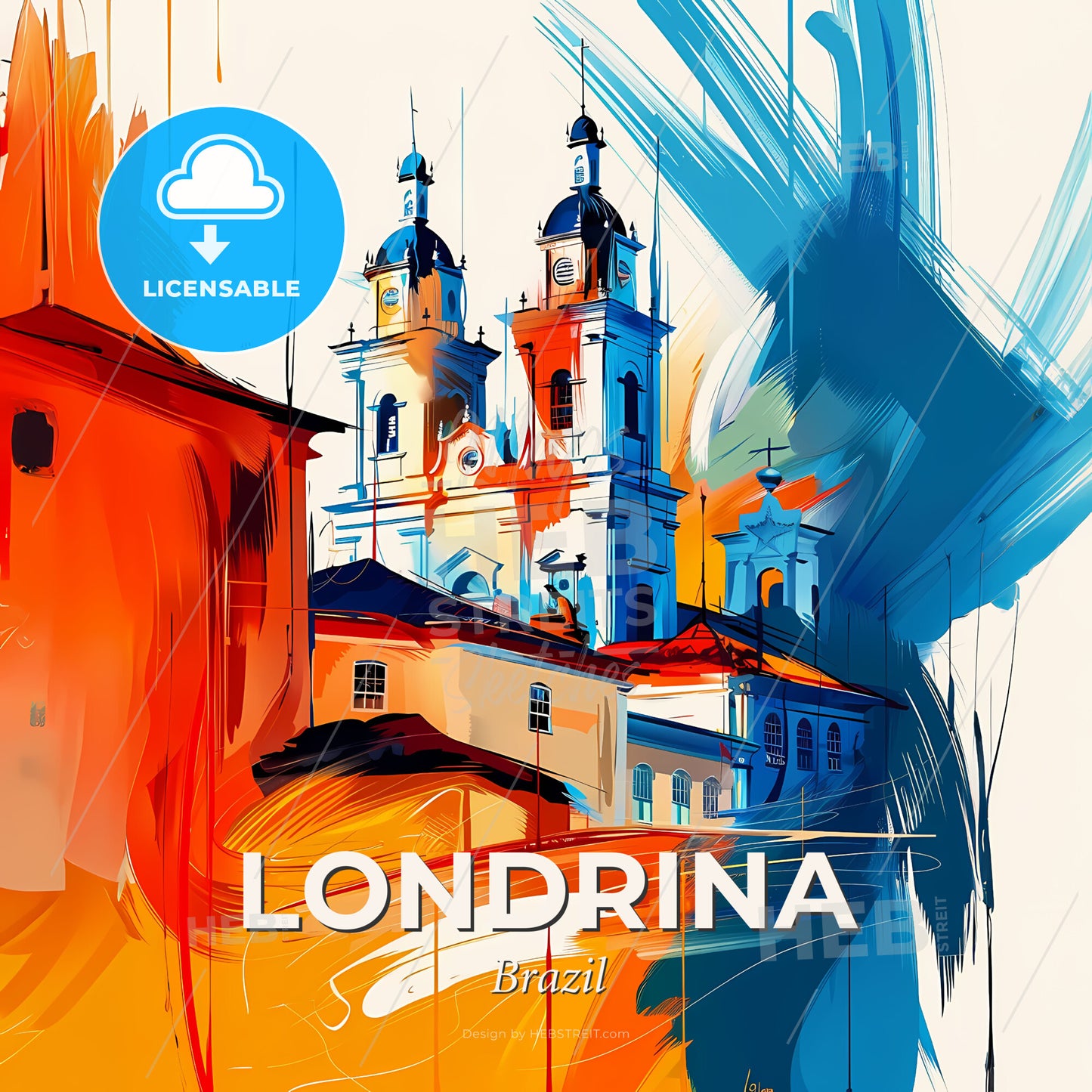 Vibrant Londrina, Brazil - A Painting Of A Building With A Tower - Square format print template