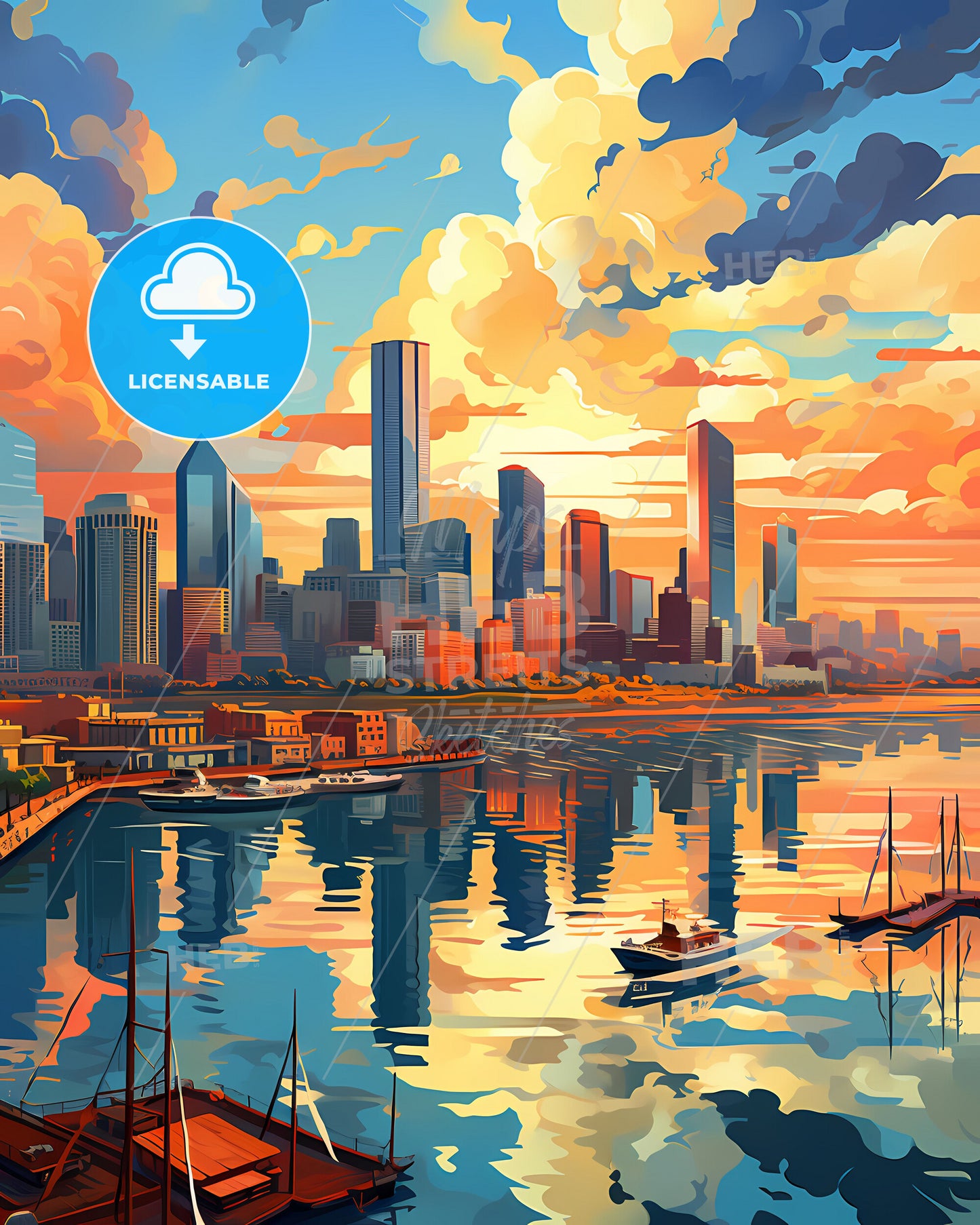 Vibrant Luanda Angola City Skyline Art Painting with Boats on Water