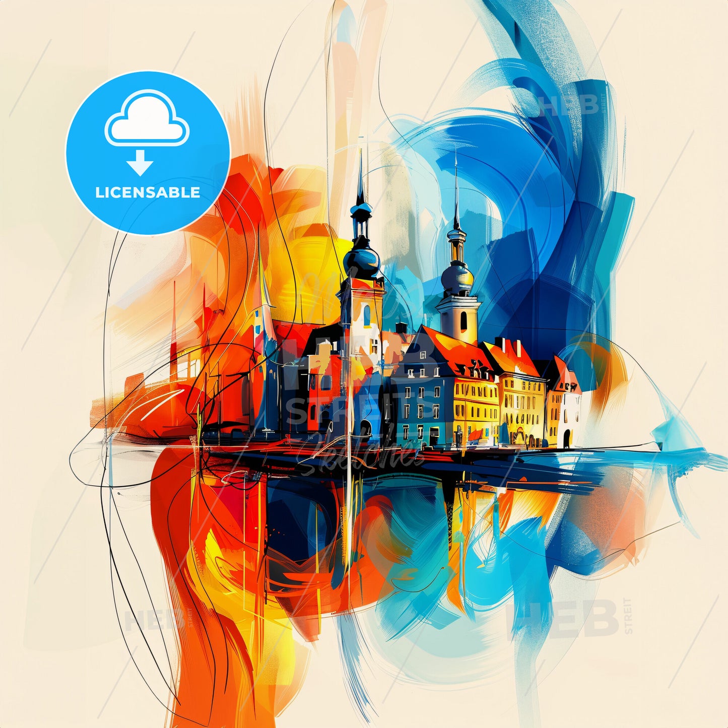 Vibrant Lübeck, Germany - A Colorful Painting Of A Building