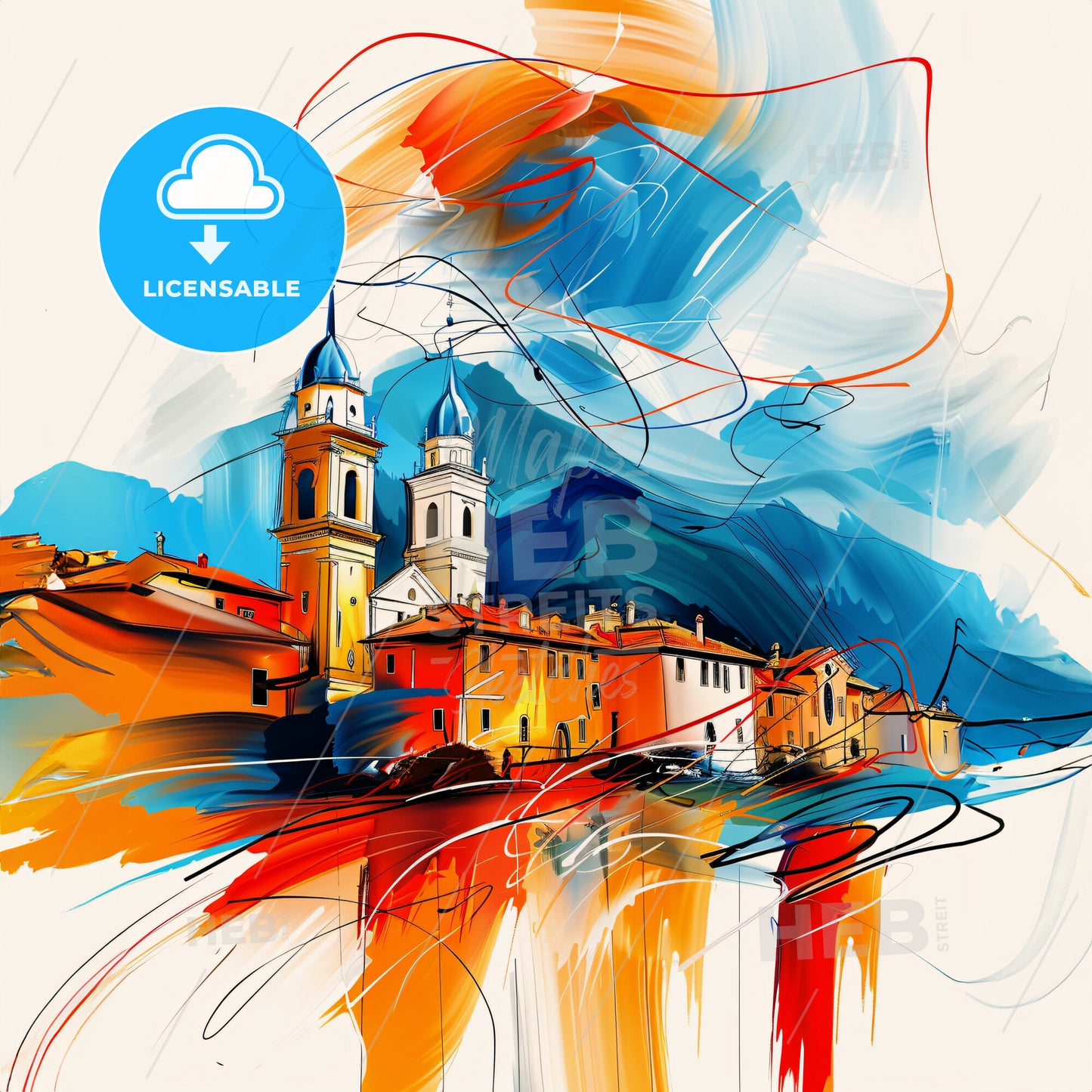 Vibrant Lucca, Italy - A Painting Of A Town