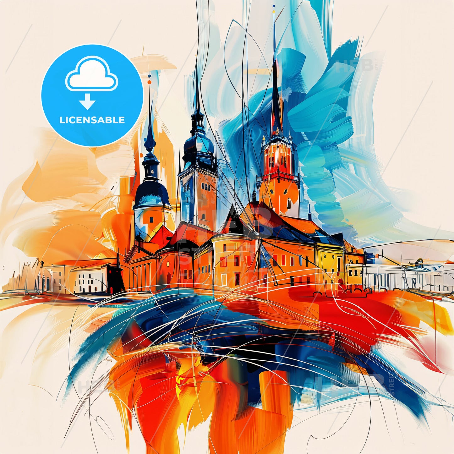 Vibrant Ludwigshafen Am Rhein, Germany - A Painting Of A Building With Towers