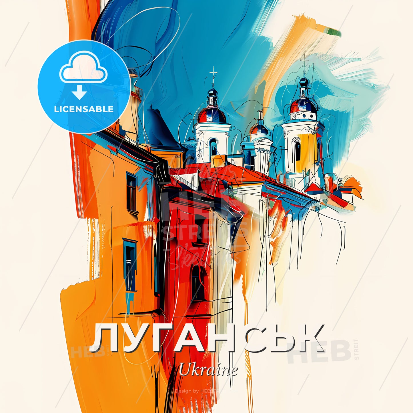 Vibrant Луганськ, Ukraine - A Painting Of A Building With A Dome On Top - Square format print template