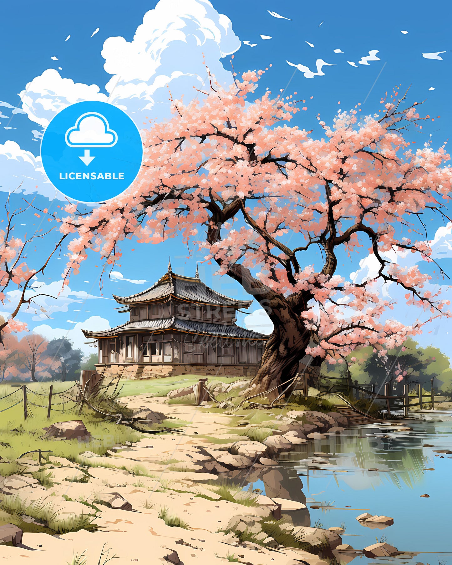 Luoyang Cityscape Art Painting Building Tree Pond China Skyline