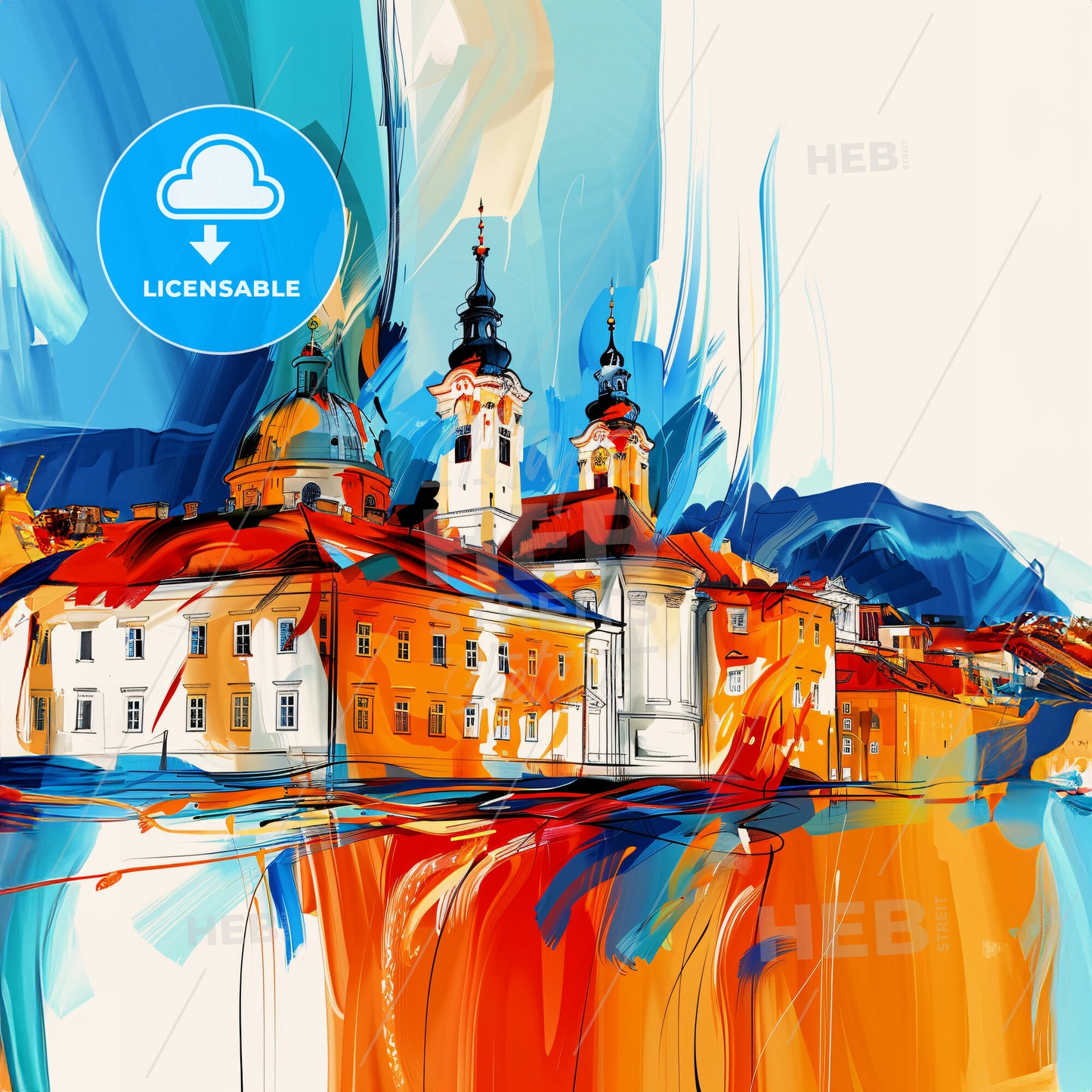 Vibrant Lustenau, Austria - A Painting Of A Building