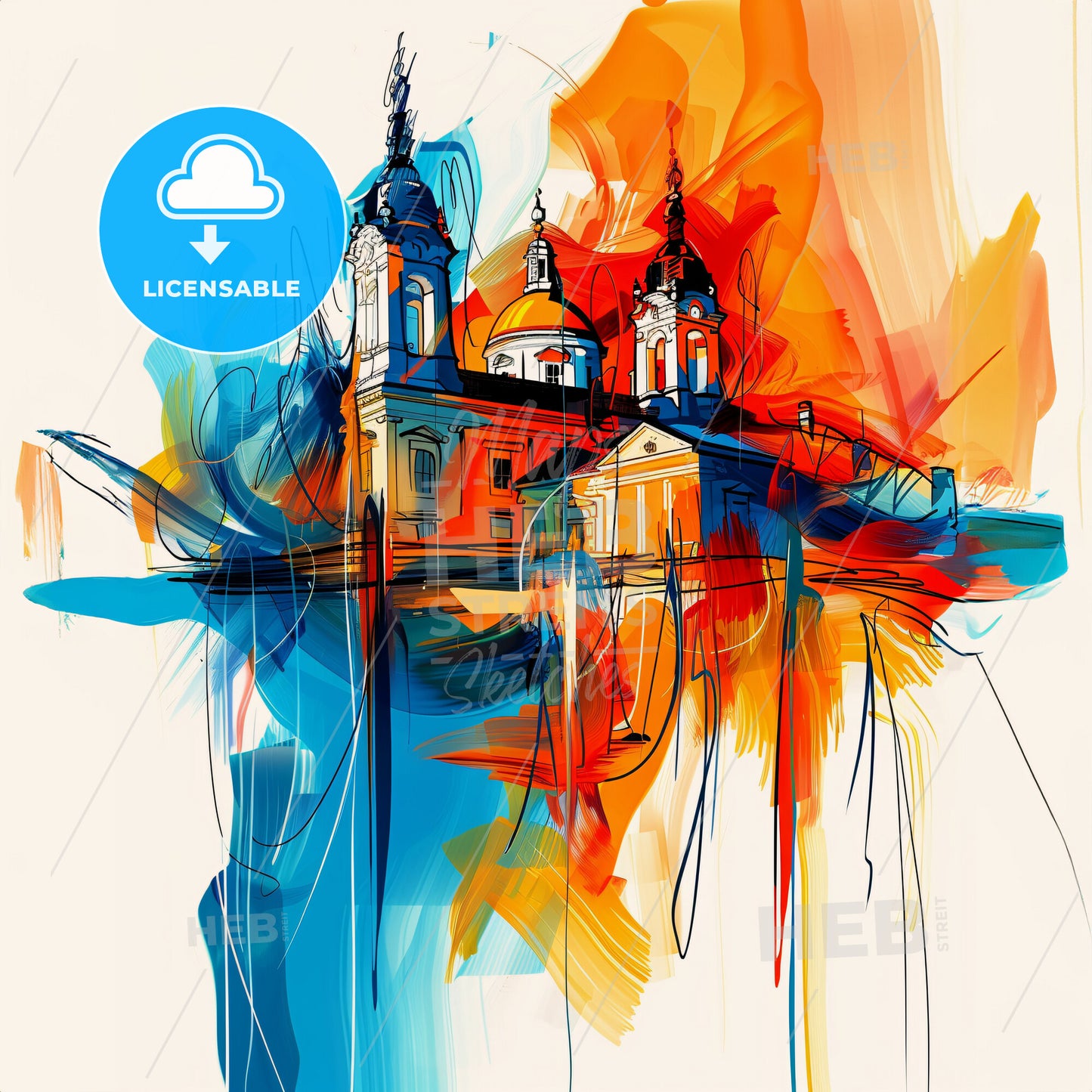 Vibrant Luton, England - A Painting Of A Building With A Colorful Background