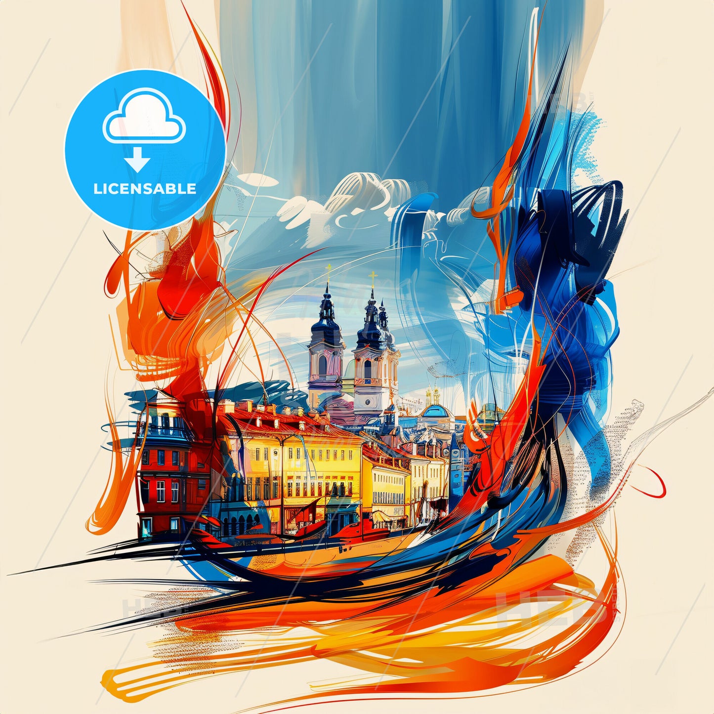 Vibrant Lévis, Canada - A Colorful Painting Of Buildings And A Blue Sky